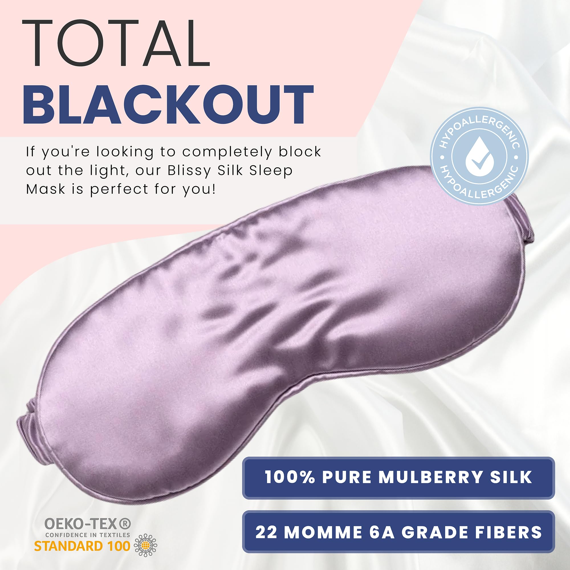 Blissy Silk Sleep Mask - Silk Eye Sleeping Mask for Women & Men for Total Blackout - Silk Eye Mask - 100% Pure Mulberry Silk, 22 Momme 6a Fibers - Blindfold Silk Sleep Mask Side Sleeper Eye Cover