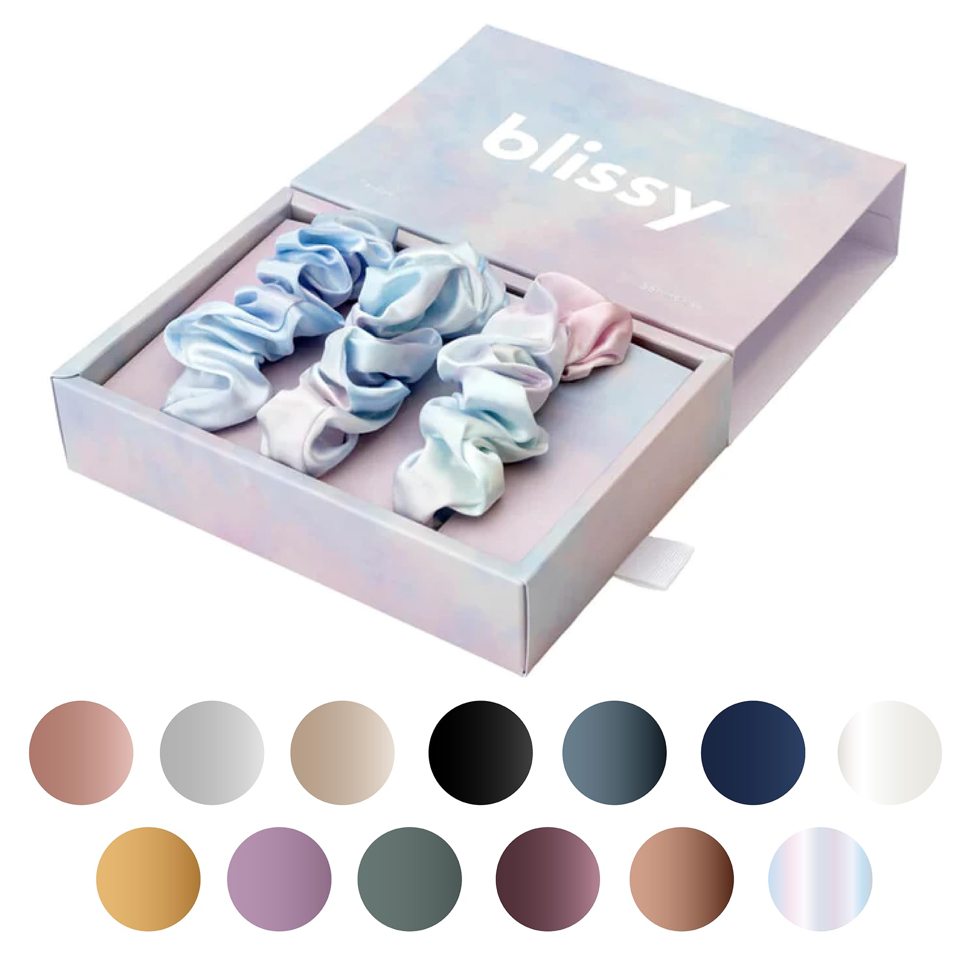 Blissy Silk Scrunchies (3 Pack) - 100% Pure Mulberry Silk - 22 Momme 6A High-Grade Fibers - Silk Scrunchie for Straight & Curly Hair - Preventing Breakage, Tangling, & Creasing (Black Skinny)