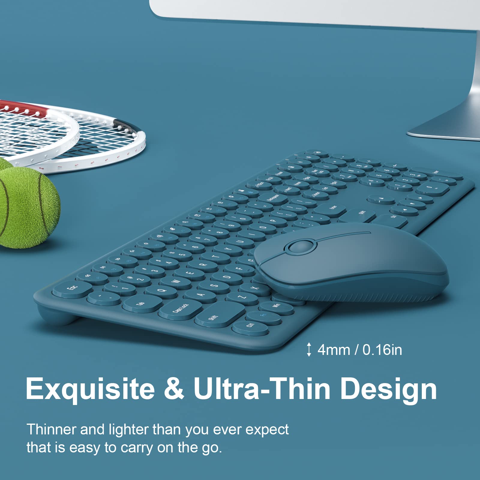 Wireless Keyboard and Mouse, XTREMTEC Cute Keyboard Retro Round Keycap - 2.4GHz Ultra-Slim Quiet Aesthetic Keyboard for Mac Computer Laptop PC Desktops (Rosegold)