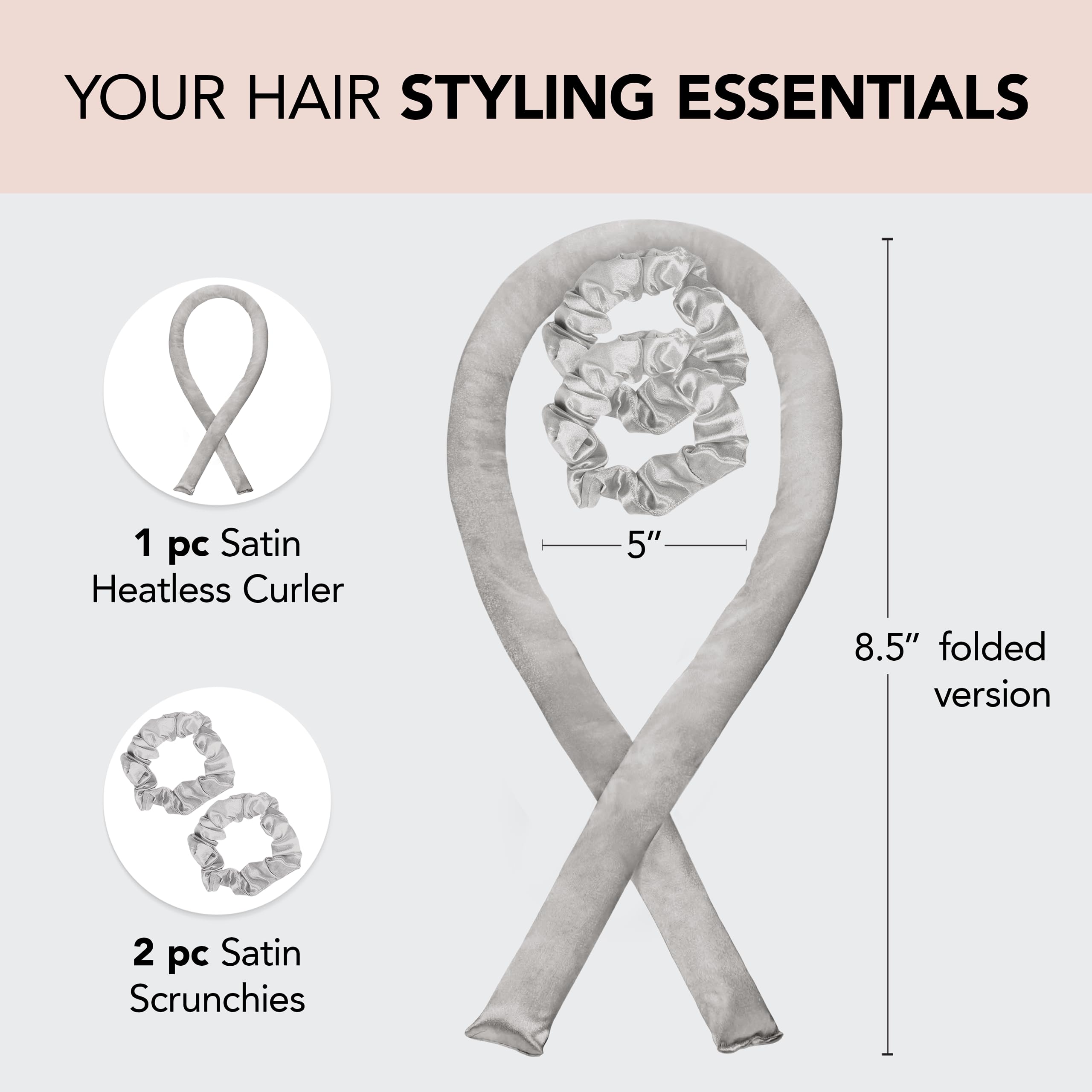 Kitsch Satin Heatless Curling Set for No-Heat Soft Curls | Overnight Hair Curlers & Curling Rod Headband, Frizz-Free Styling | Gentle Rollers for All Hair Types - 1 Pack (Charcoal)