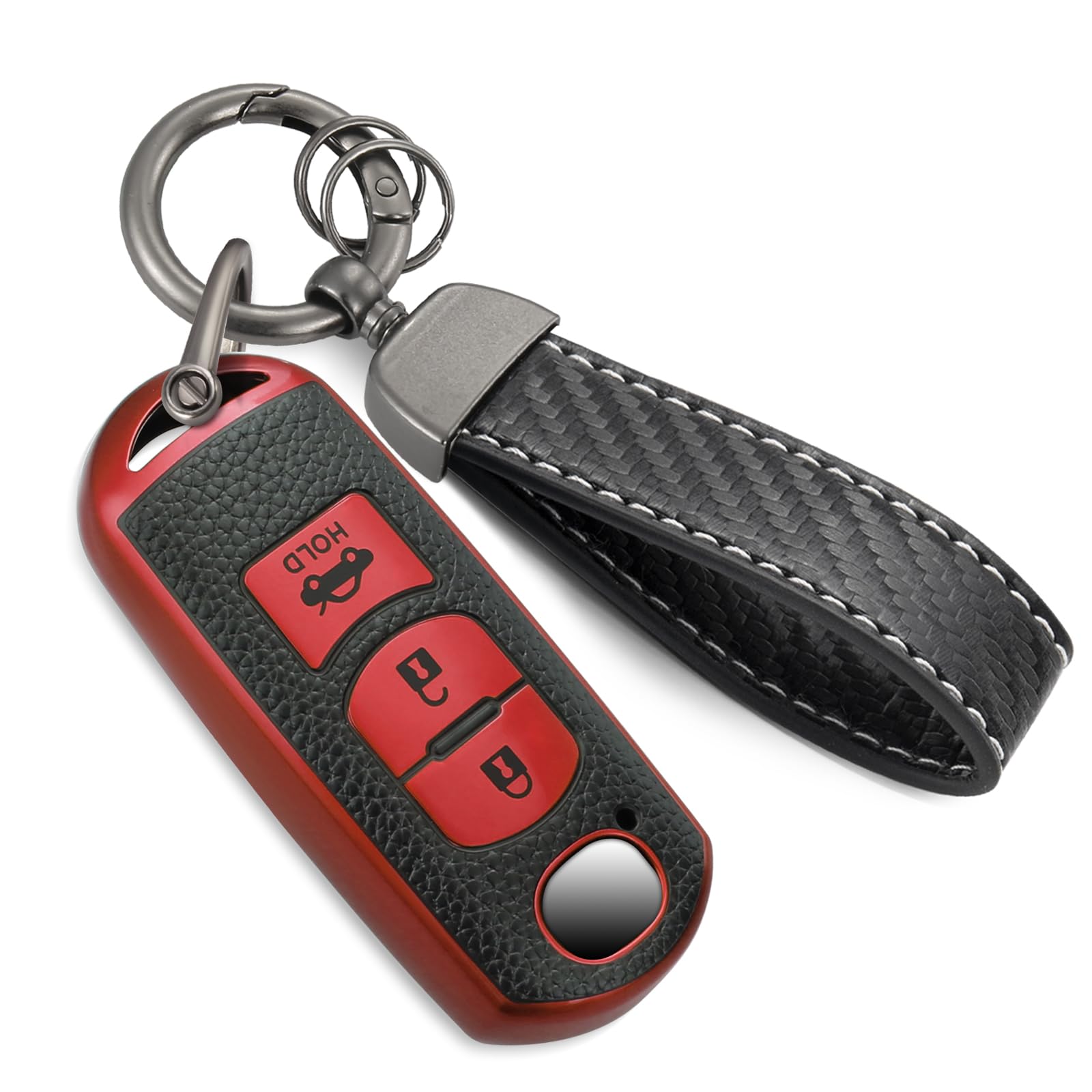 Cadillac Key Fob Cover with Metal Braided Rope Keychain, Upgraded Soft Key Case for 2015-2019 Escalade CTS SRX XT5 ATS STS CT6 (5 Button) (Gold Edge)