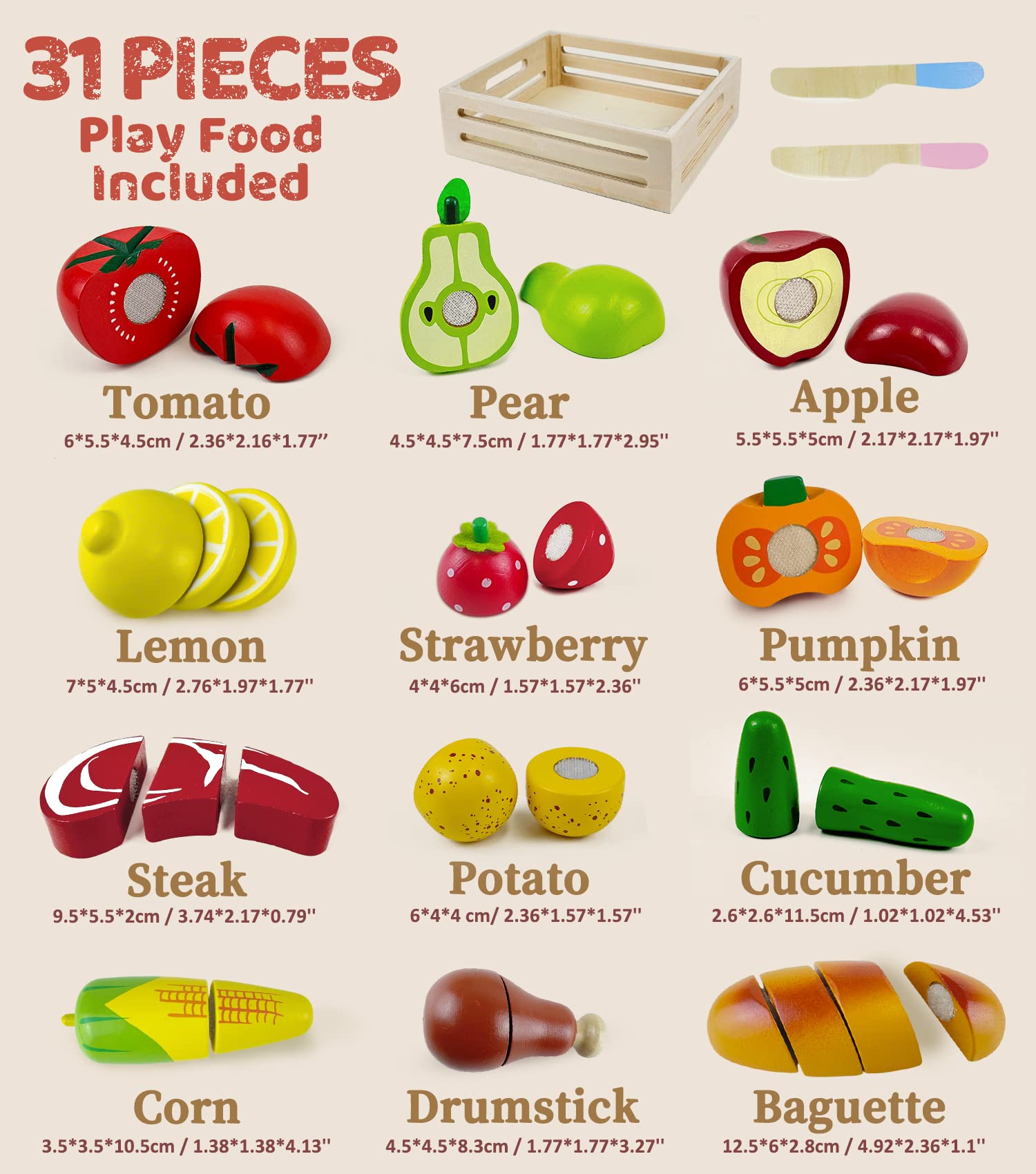 Beberolen Wooden Pizza Toy Play Food Set for Kids Pretend Play Kitchen Accessories Cutting Food Toys for 3 4 5 Years Old Toddlers Boys Girls