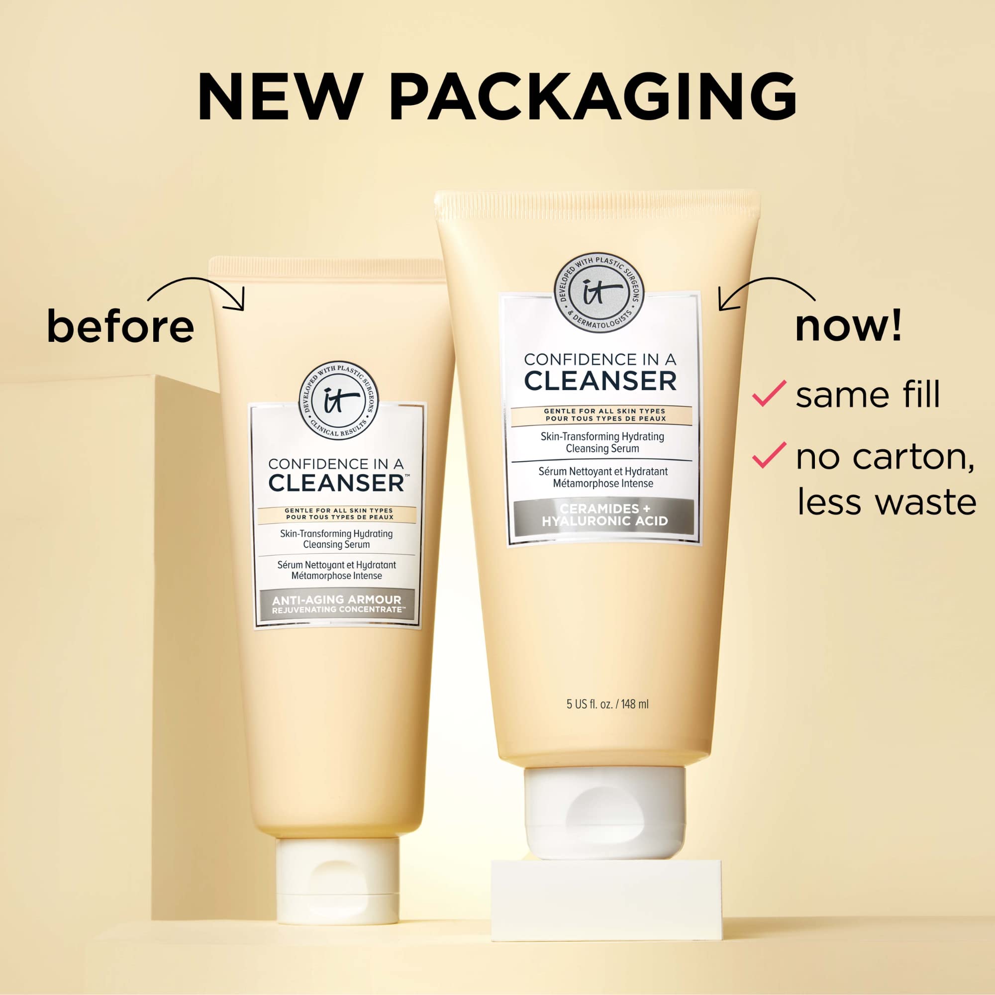 IT Cosmetics Confidence in a Cleanser - Hydrating Face Wash With Hyaluronic Acid & Ceramides - Supports Skin Barrier - Removes Makeup, Oil, and SPF - All Skin Types