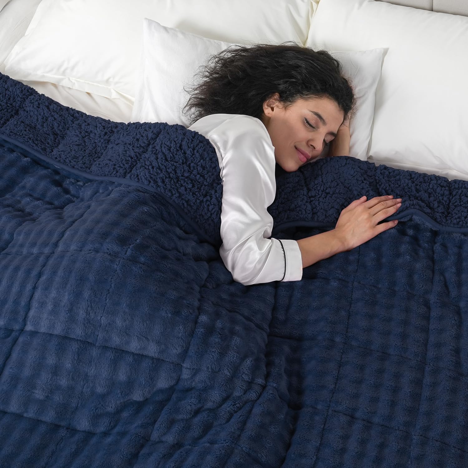 Cottonblue Weighted Blanket 15lbs Bubble Faux Fur Plush Sherpa Weighted Blankets for Adults, Fits Queen Size Bed, Cute Fuzzy Warm Heavy Blanket for Calm and Better Sleep, 60"x80", Cream White