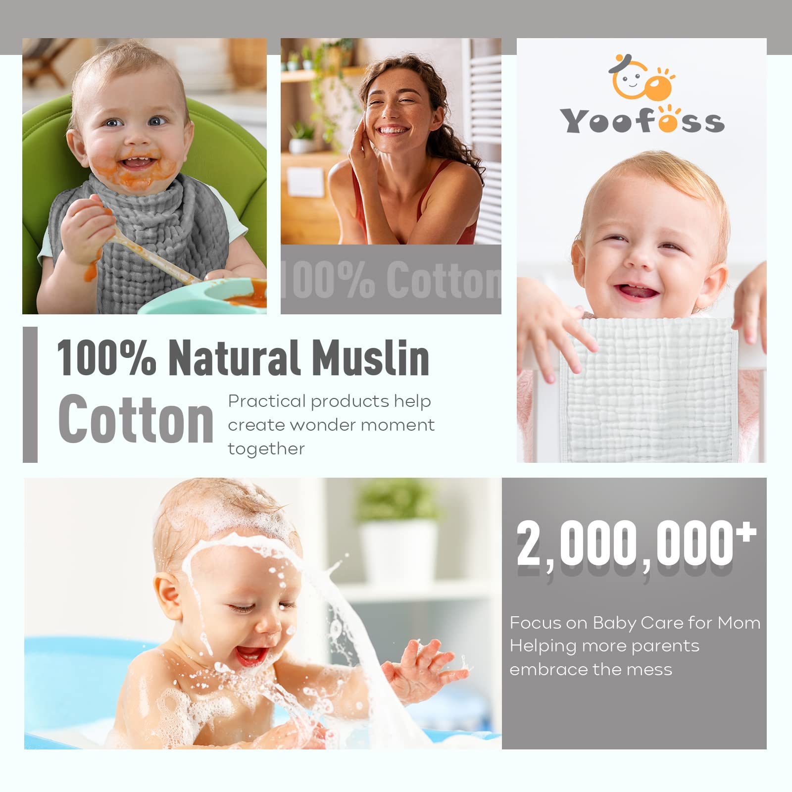 Yoofoss Muslin Burp Cloths for Baby 10 Pack 100% Cotton Baby Washcloths for Boys Girls Large 20&