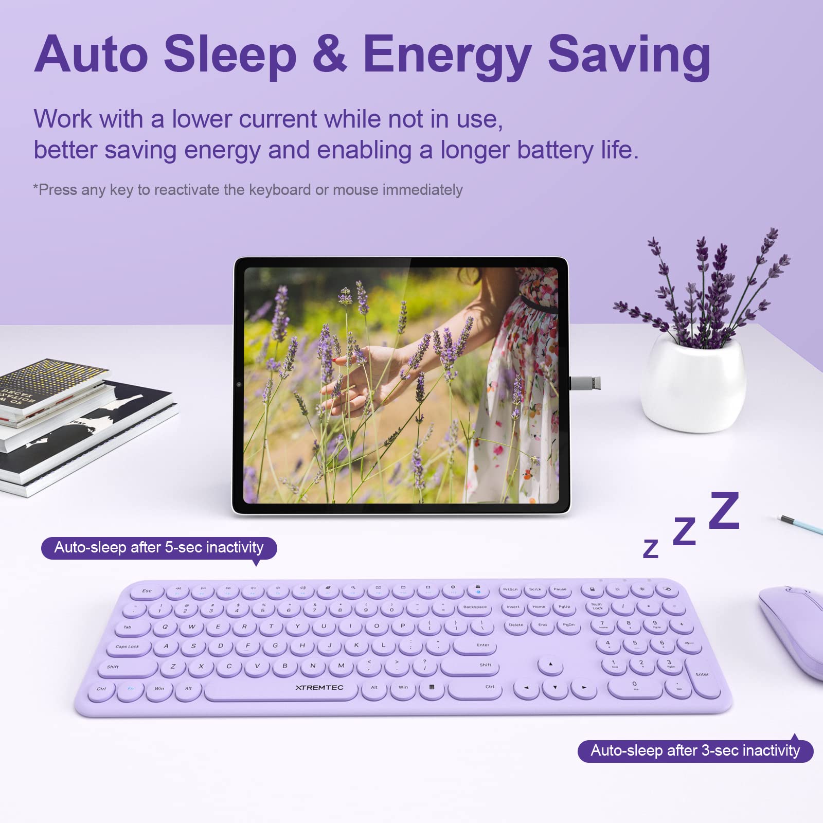 Wireless Keyboard and Mouse, XTREMTEC Cute Keyboard Retro Round Keycap - 2.4GHz Ultra-Slim Quiet Aesthetic Keyboard for Mac Computer Laptop PC Desktops (Rosegold)