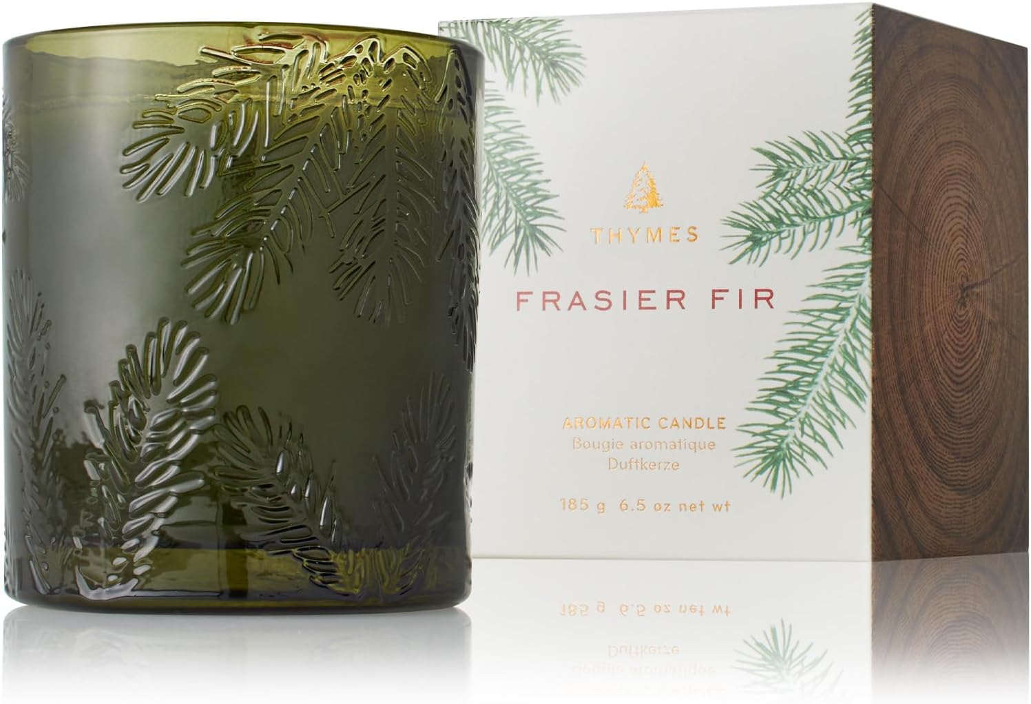 Thymes Frasier Fir Candle - Molded Green Glass Candle Jar - Scented Candle for A Fresh Home Fragrance - Single-Wick Candle (6.5 oz)