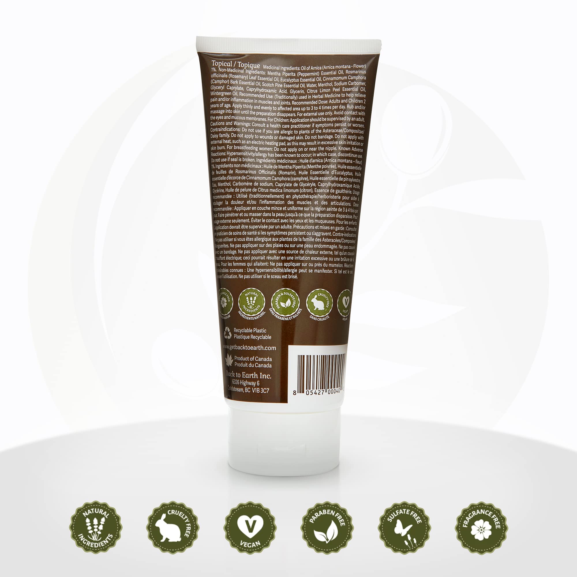 Natural Arnica Gel Muscle Relaxer | Back To Earth’s Pain Be Gone | Unscented Muscle Rub for Pain Relief | Sore Muscle Massage | Provides Shoulder Pain Relief, Neck Pain Relief, Back Pain Relief | 200 mL