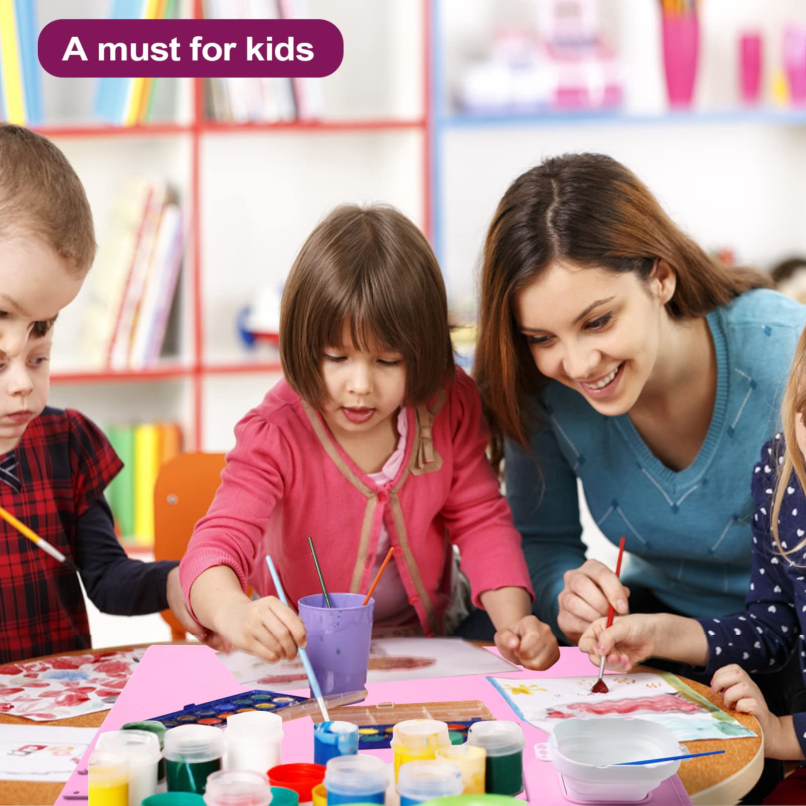 AWOKE Silicone Painting Mat - 20"X16" Silicone Art Mat with 1 Water Cup for Kids - Silcone Craft Mat has12 Color Dividers - 2 Paint Dividers (White)