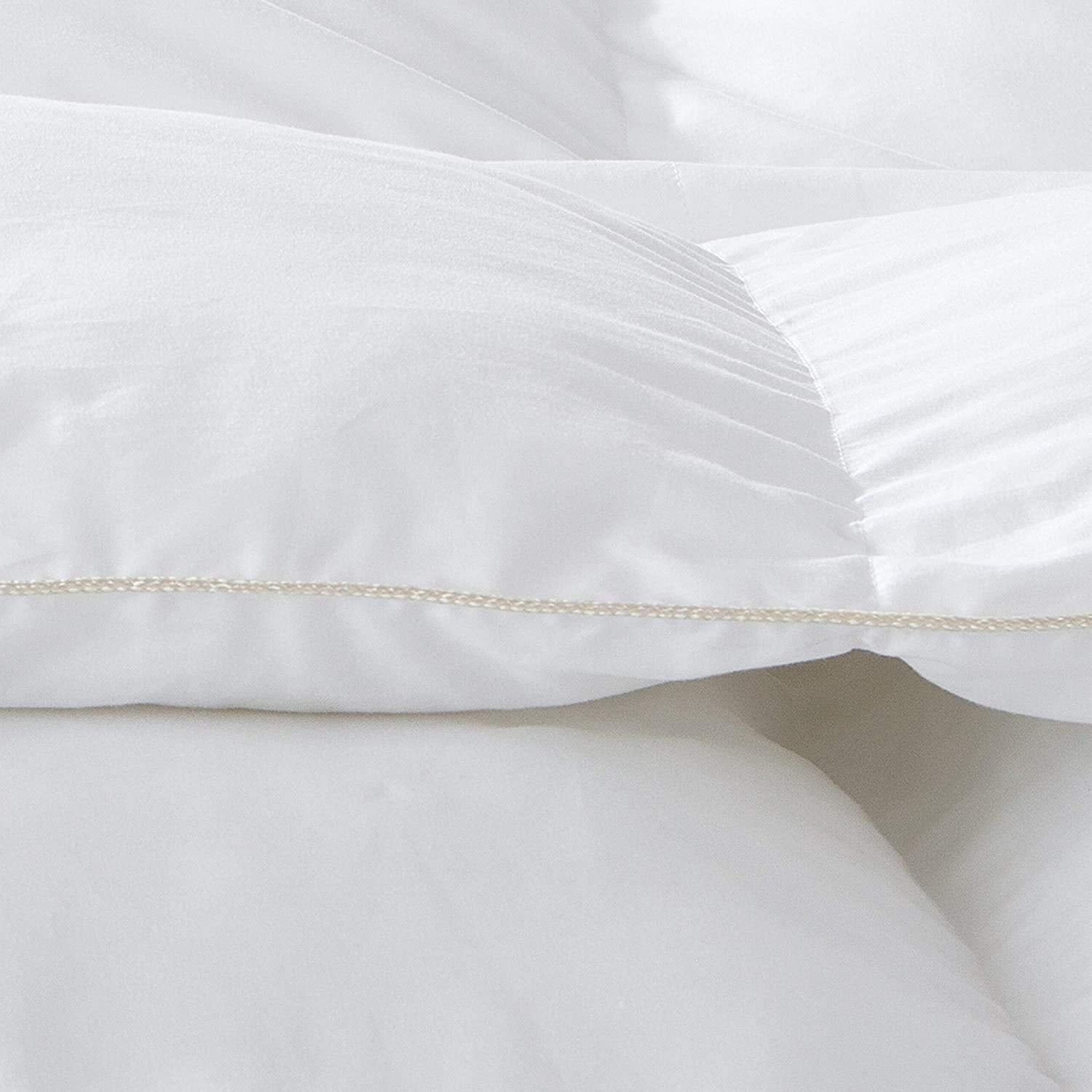 Luxurious Queen Size Goose Down Fiber Waterfowl Feather Fiber Comforter Duvet, 100% Egyptian Cotton Cover, 48 oz. Fill Weight, Baffle Box Design, White Solid