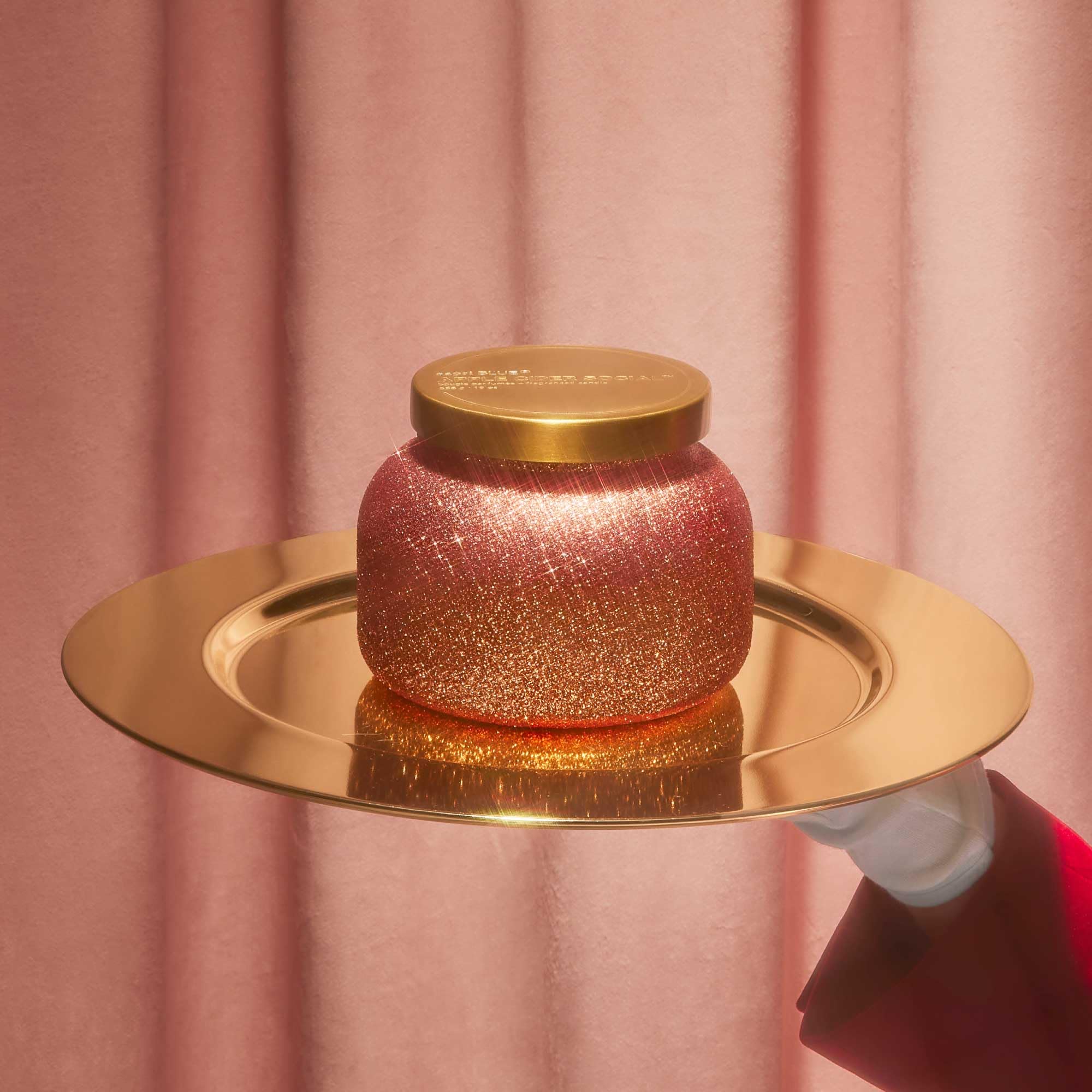 Capri Blue Tinsel & Spice Holiday Candle - Signature Glam Jar Candle - Juniper Berry, Cinnamon & Vanilla Scented Candles - Soy Wax Blend - Christmas Decor - Maroon Glitter Candle Holder (19 oz)