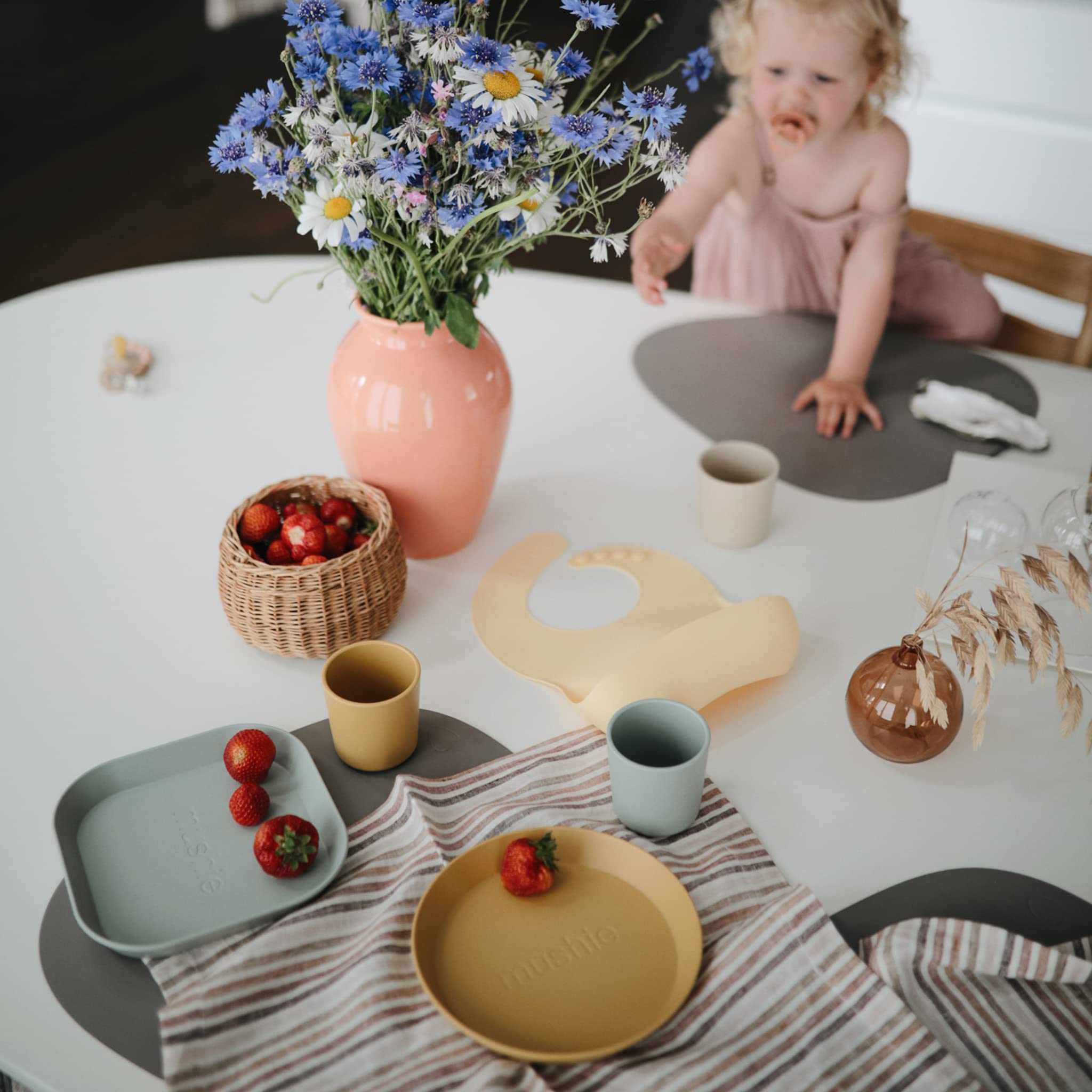 mushie Flatware Fork and Spoon Set for Kids | Made in Denmark (Sage)