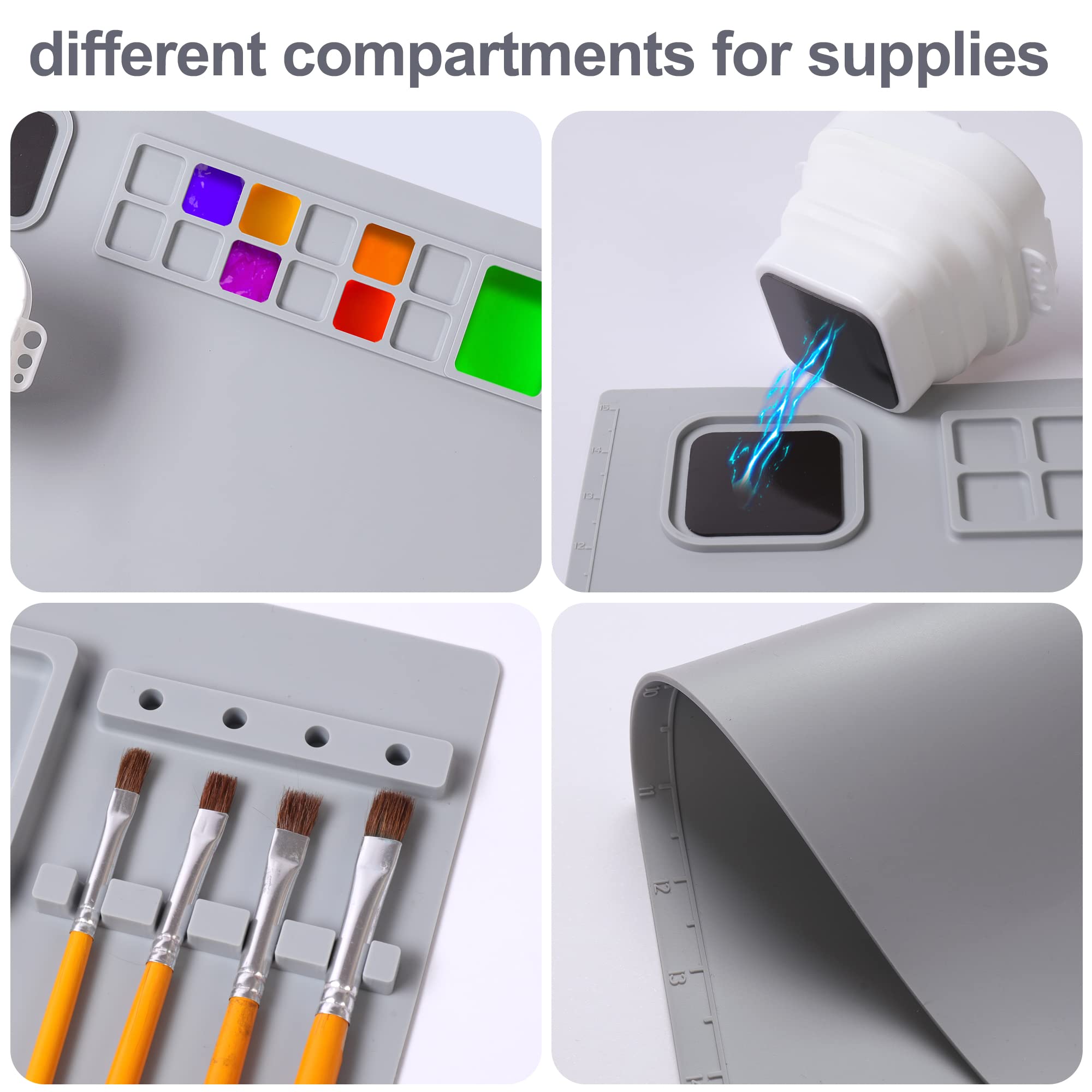 AWOKE Silicone Painting Mat - 20"X16" Silicone Art Mat with 1 Water Cup for Kids - Silcone Craft Mat has12 Color Dividers - 2 Paint Dividers (White)