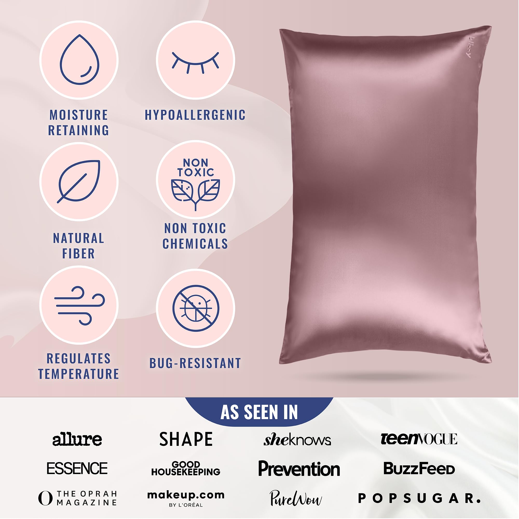 Blissy Silk Pillowcase - 100% Pure Mulberry Silk - 22 Momme 6A High-Grade Fibers - Silk Pillow Cover for Hair & Skin - Regular, Queen & King with Hidden Zipper (Standard,Blissy White)