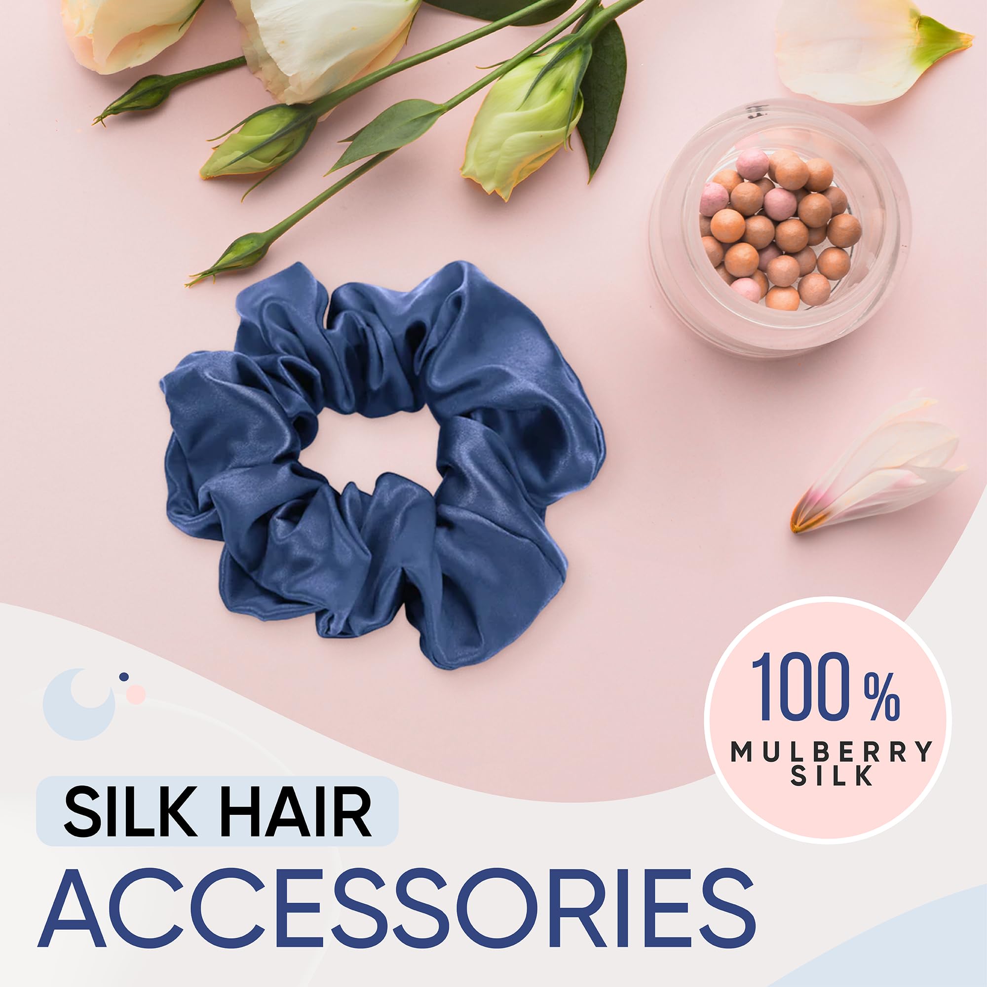 Blissy Silk Scrunchies (3 Pack) - 100% Pure Mulberry Silk - 22 Momme 6A High-Grade Fibers - Silk Scrunchie for Straight & Curly Hair - Preventing Breakage, Tangling, & Creasing (Black Skinny)