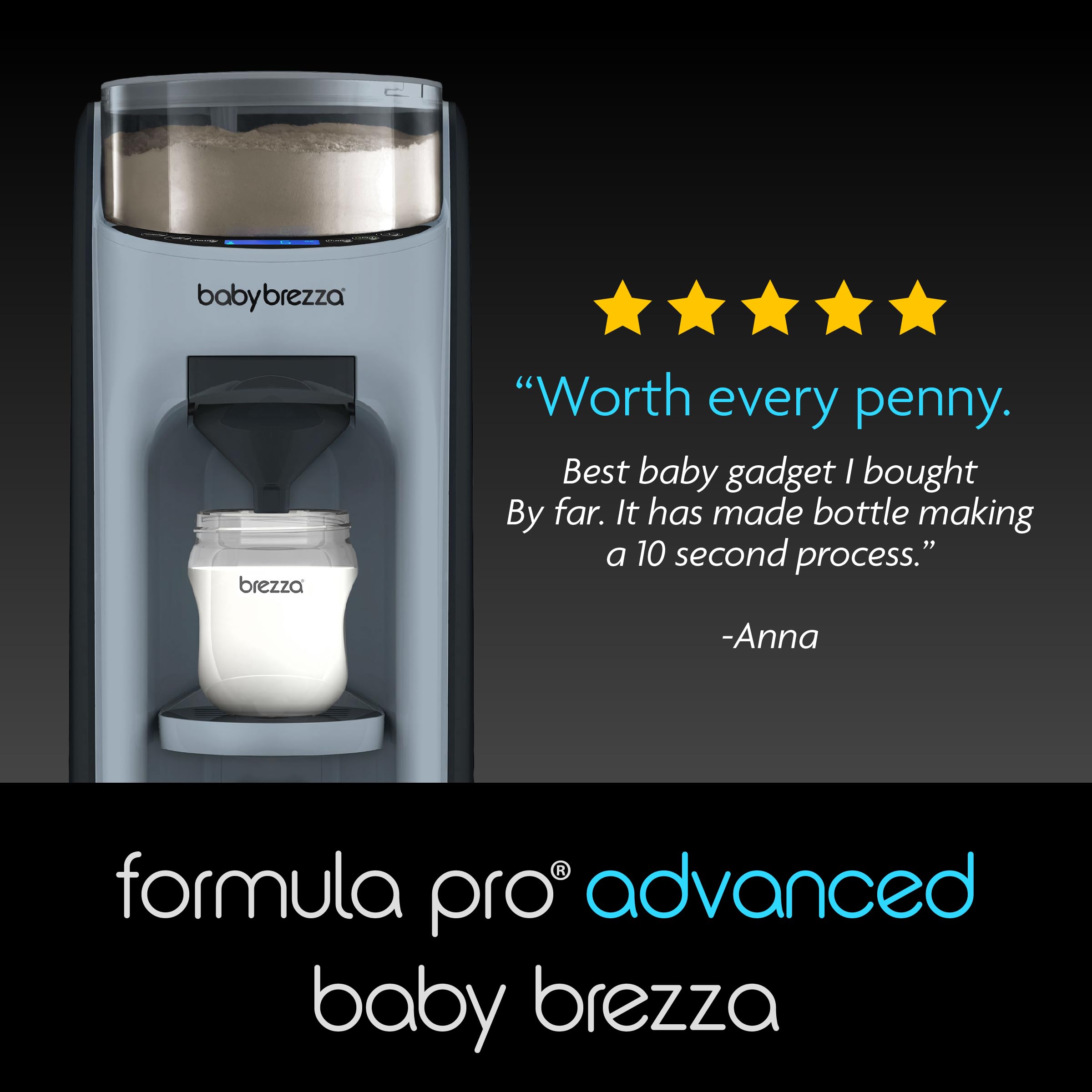 Baby Brezza New and Improved Formula Pro Advanced Formula Dispenser Machine - Automatically Mix a Warm Formula Bottle Instantly - Easily Make Bottle with Automatic Powder Blending, Charcoal
