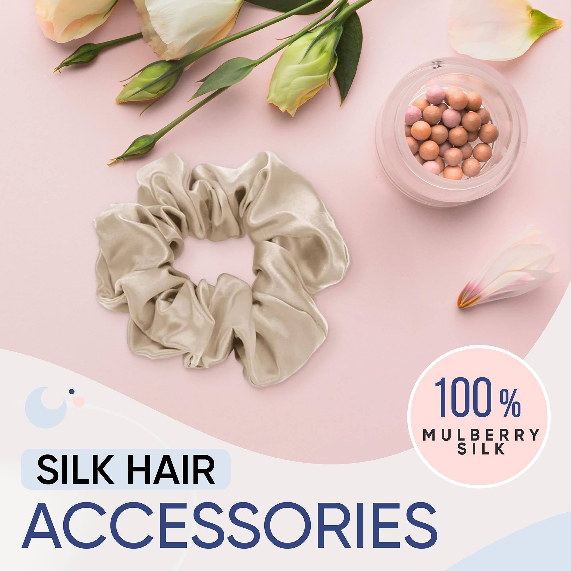 Blissy Silk Scrunchies (3 Pack) - 100% Pure Mulberry Silk - 22 Momme 6A High-Grade Fibers - Silk Scrunchie for Straight & Curly Hair - Preventing Breakage, Tangling, & Creasing (Rose Skinny)