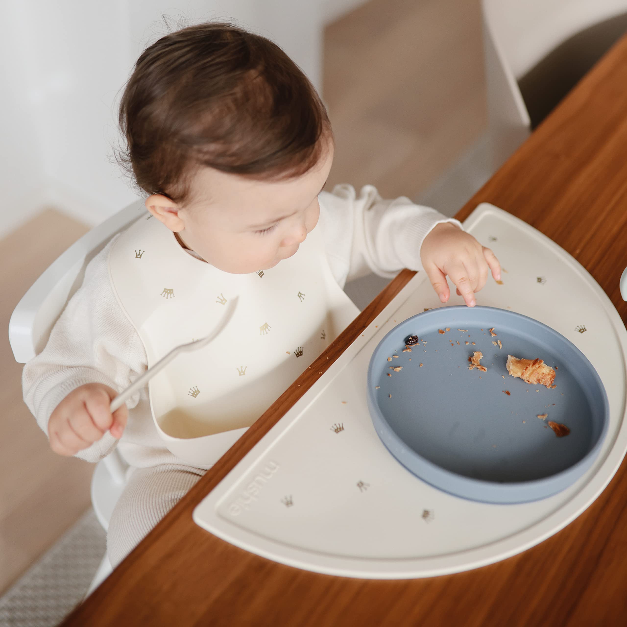 mushie Silicone Baby Bib | Adjustable Fit Waterproof Bibs (Whales)