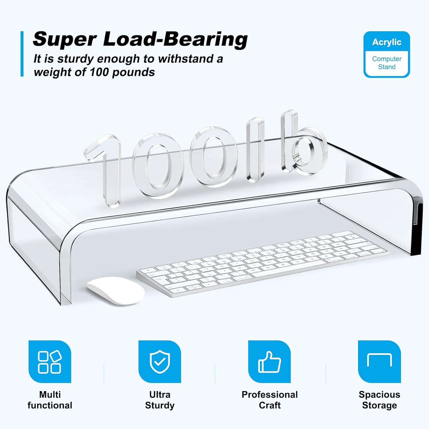 Acrylic Monitor Stand Riser - Acrylic Laptop Stand, Clear Monitor Stand, Acrylic Computer Stand, Acrylic Monitor Riser for Desk Keyboard Storage Office, Home, School