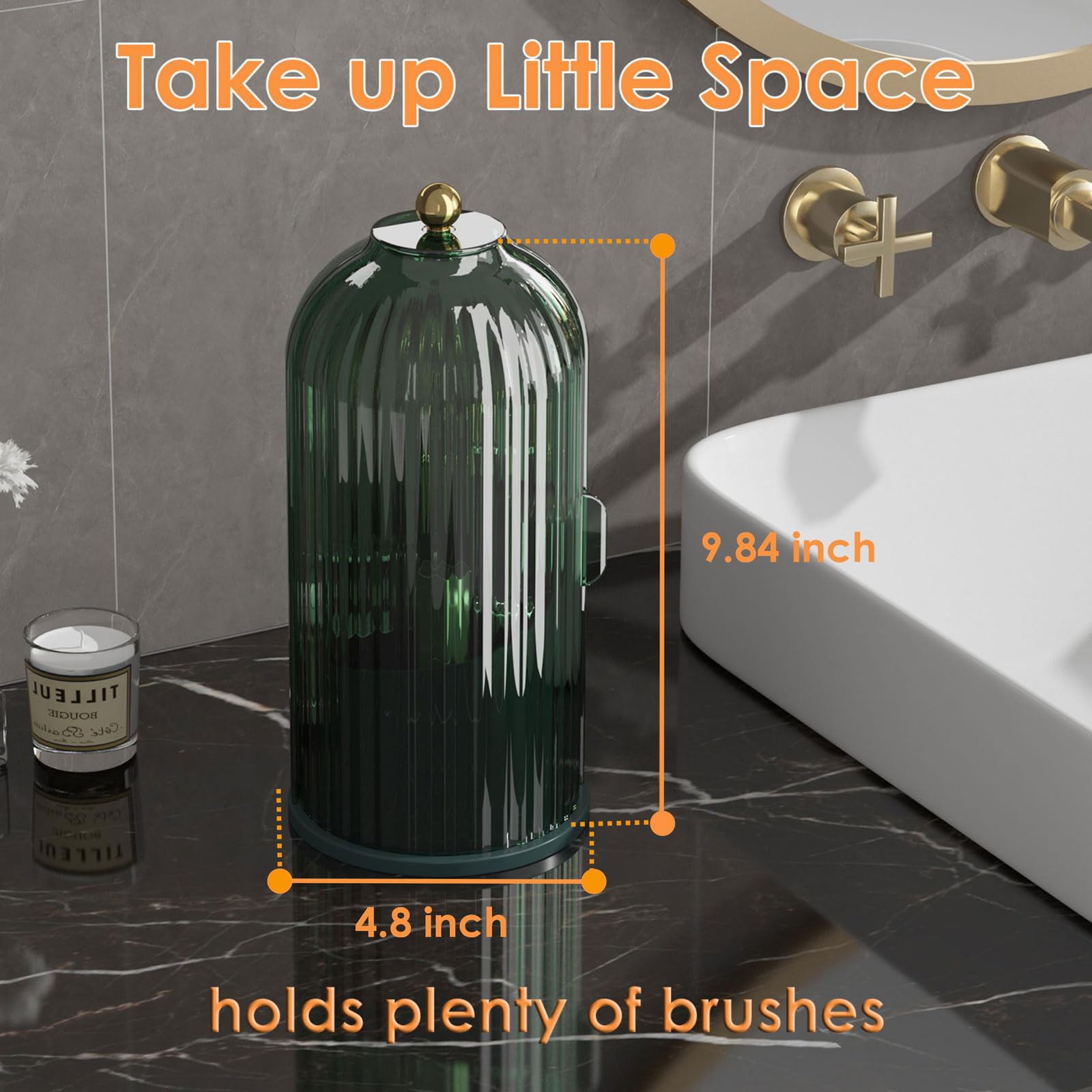 Makeup Brush Holder Organizer with Lid,360 Rotating Clear Dustproof Makeup Brushes Organizer for Vanity Desktop Bathroom Countertop (Transparent)