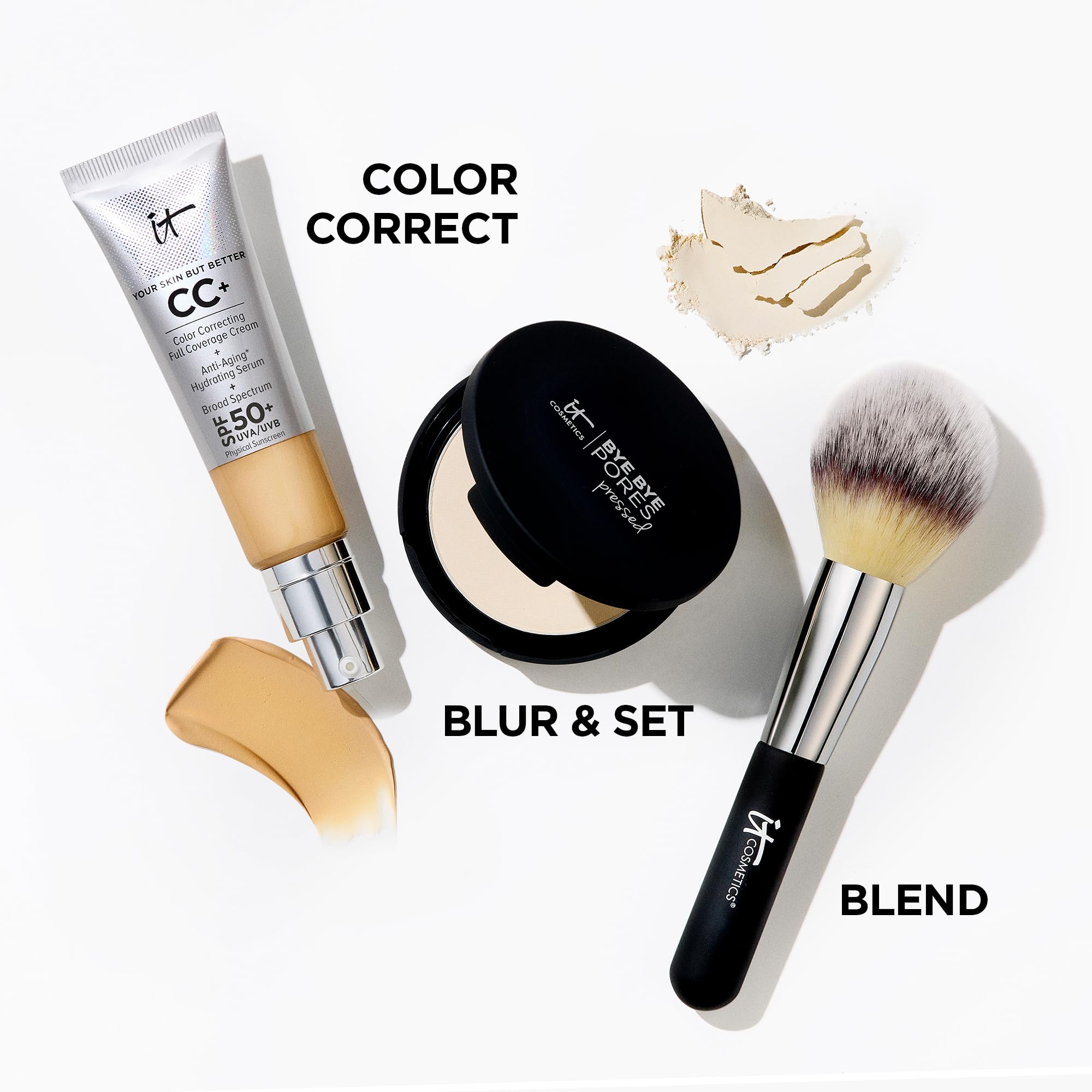 IT Cosmetics Bye Bye Pores Pressed Finishing Powder - Universal Shades - Contains Anti-Aging Peptides, Hydrolyzed Collagen & Antioxidants - 0.31 oz