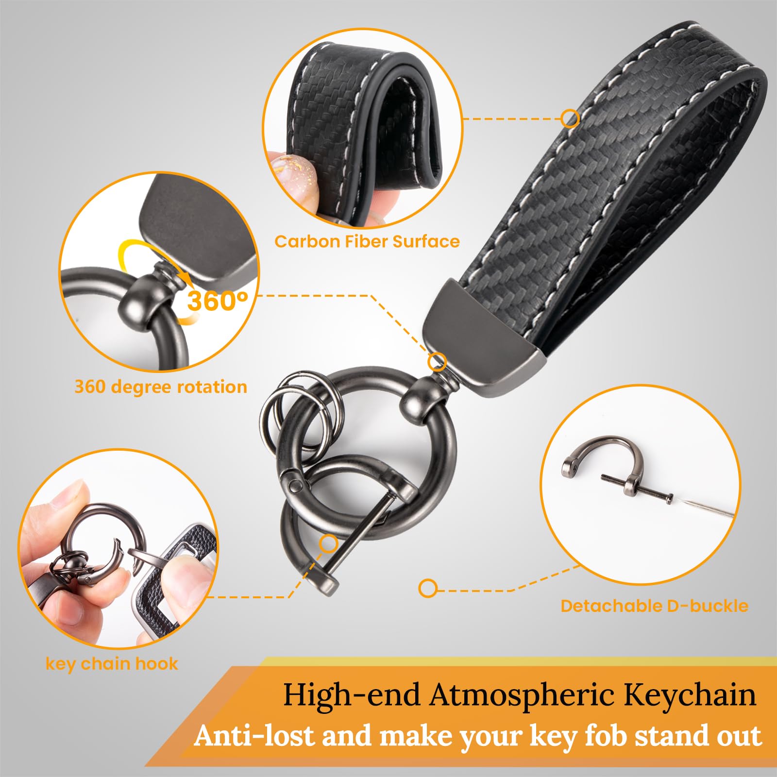 Cadillac Key Fob Cover with Metal Braided Rope Keychain, Upgraded Soft Key Case for 2015-2019 Escalade CTS SRX XT5 ATS STS CT6 (5 Button) (Gold Edge)