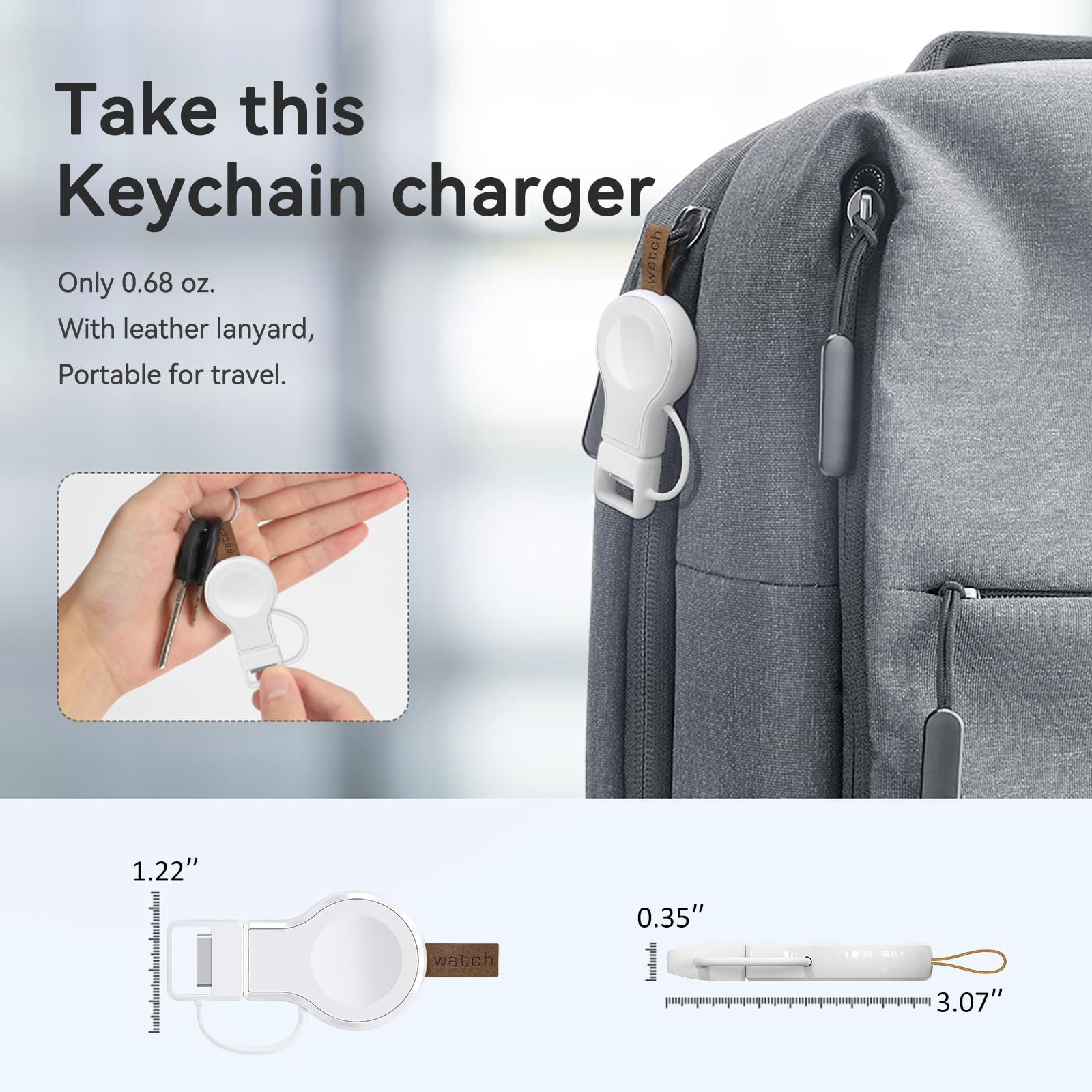 NEWDERY Charger for Apple Watch Portable iWatch USB Wireless Charger, Travel Cordless Charger with Light Weight Magnetic Quick Charge for Apple Watch Ultra 2 Series 9 8 7 6 5 4 3 2 1 SE, White
