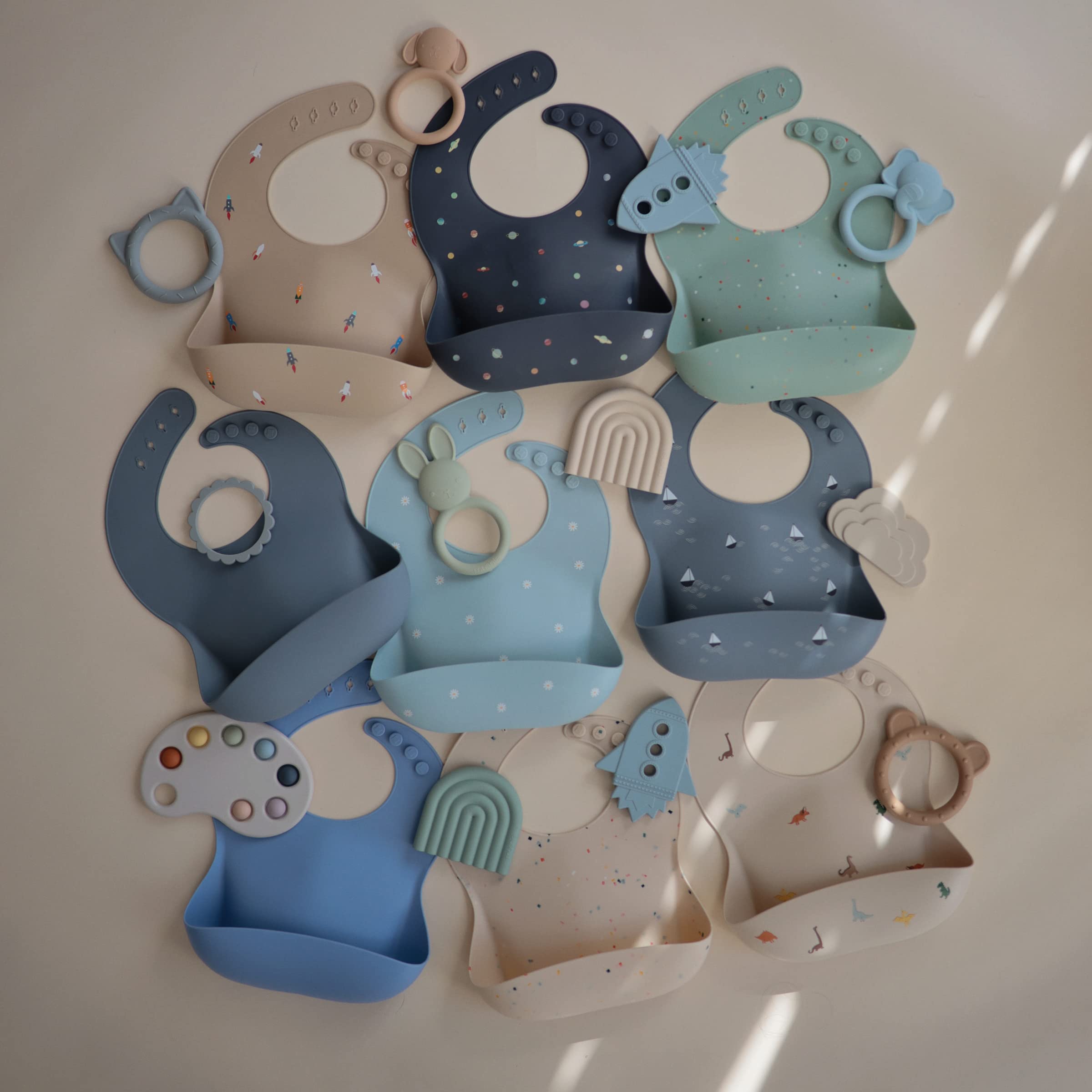 mushie Silicone Baby Bib | Adjustable Fit Waterproof Bibs (Whales)