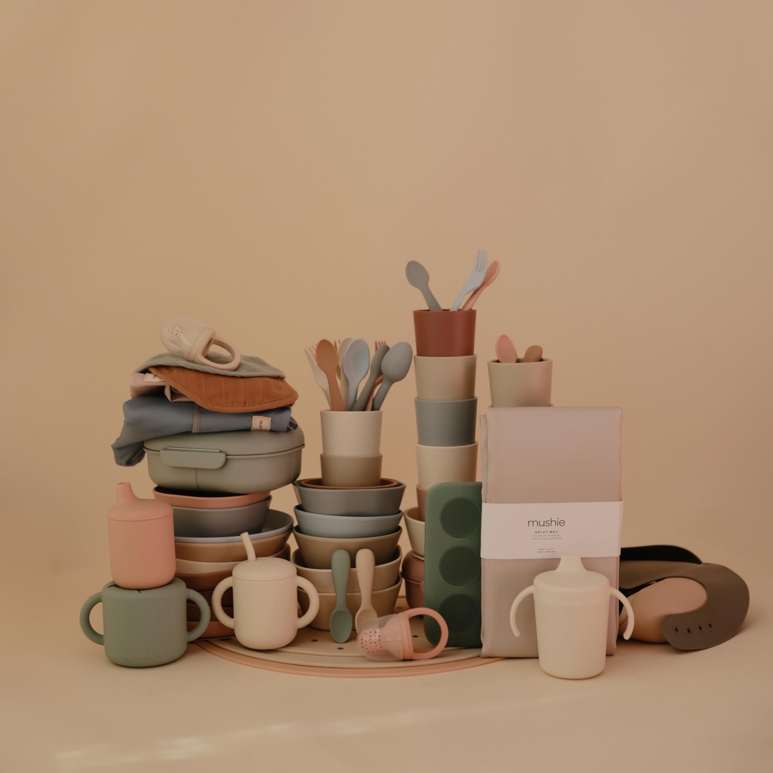 mushie Baby Splat Mat 42.5x42.5 Inch (Fog) | Water Resistant for Under High Chair and Infant Play