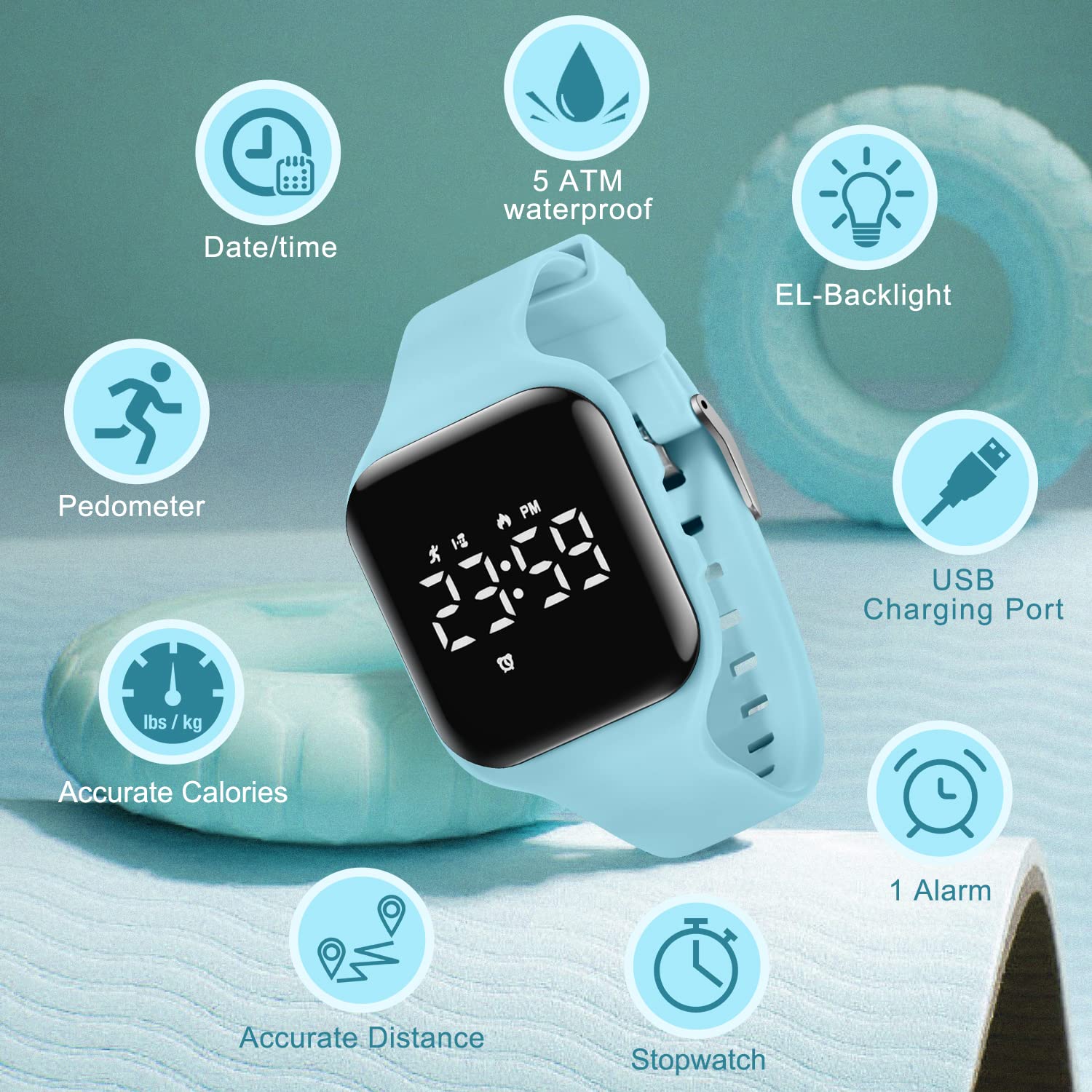 Kids Watch, No App Fitness Tracker Watch for Kids Teenager Digital Watch with Steps Counter/Distance/Calories/Alarm/Stopwatch Fitness Watch for Kids Girls Boys Gift for Teens