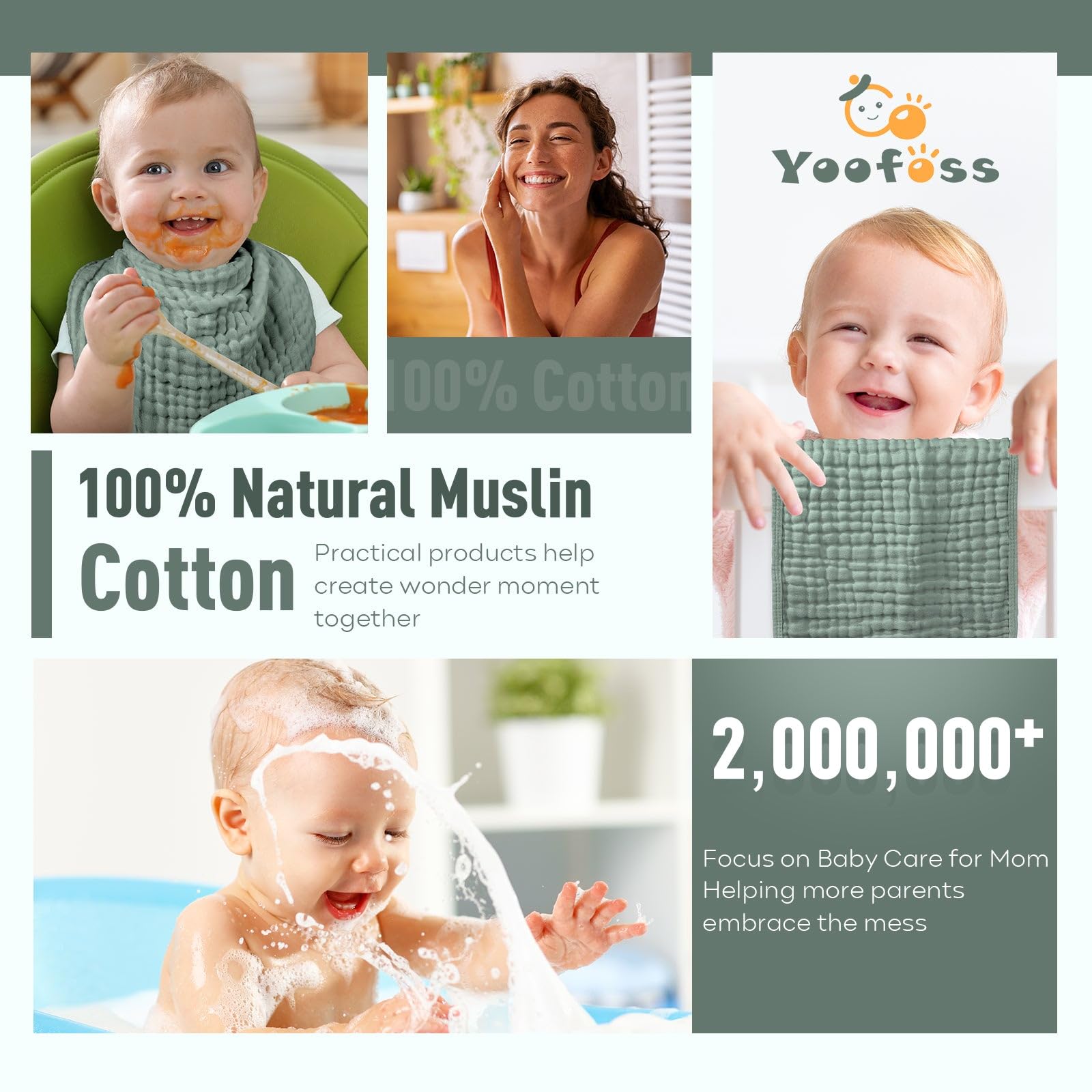 Yoofoss Muslin Burp Cloths for Baby 10 Pack 100% Cotton Baby Washcloths for Boys Girls Large 20&