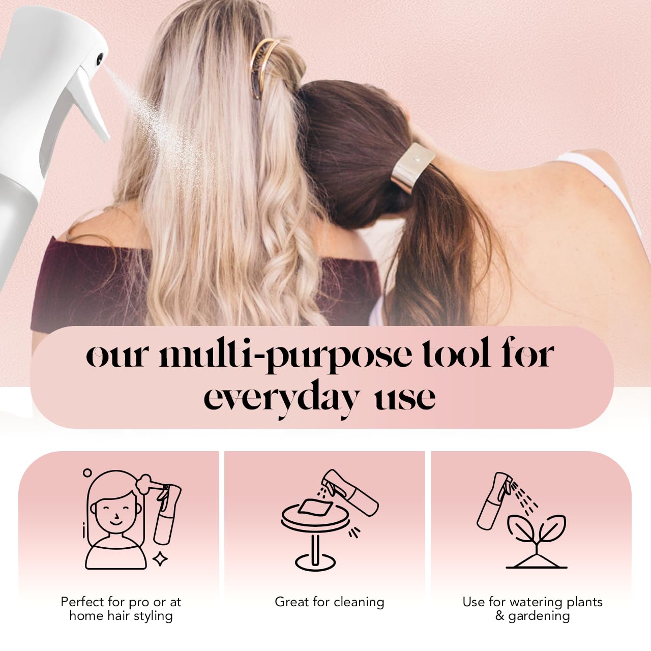 Kitsch Spray Bottle for Hair - Continuous Water Mister with Ultra Fine Mist for Hairstyling, Barbers, Salons, Cleaning, Plants, Versatile Spray Bottles - Made from Recycled Plastic - Terracotta, 5 oz