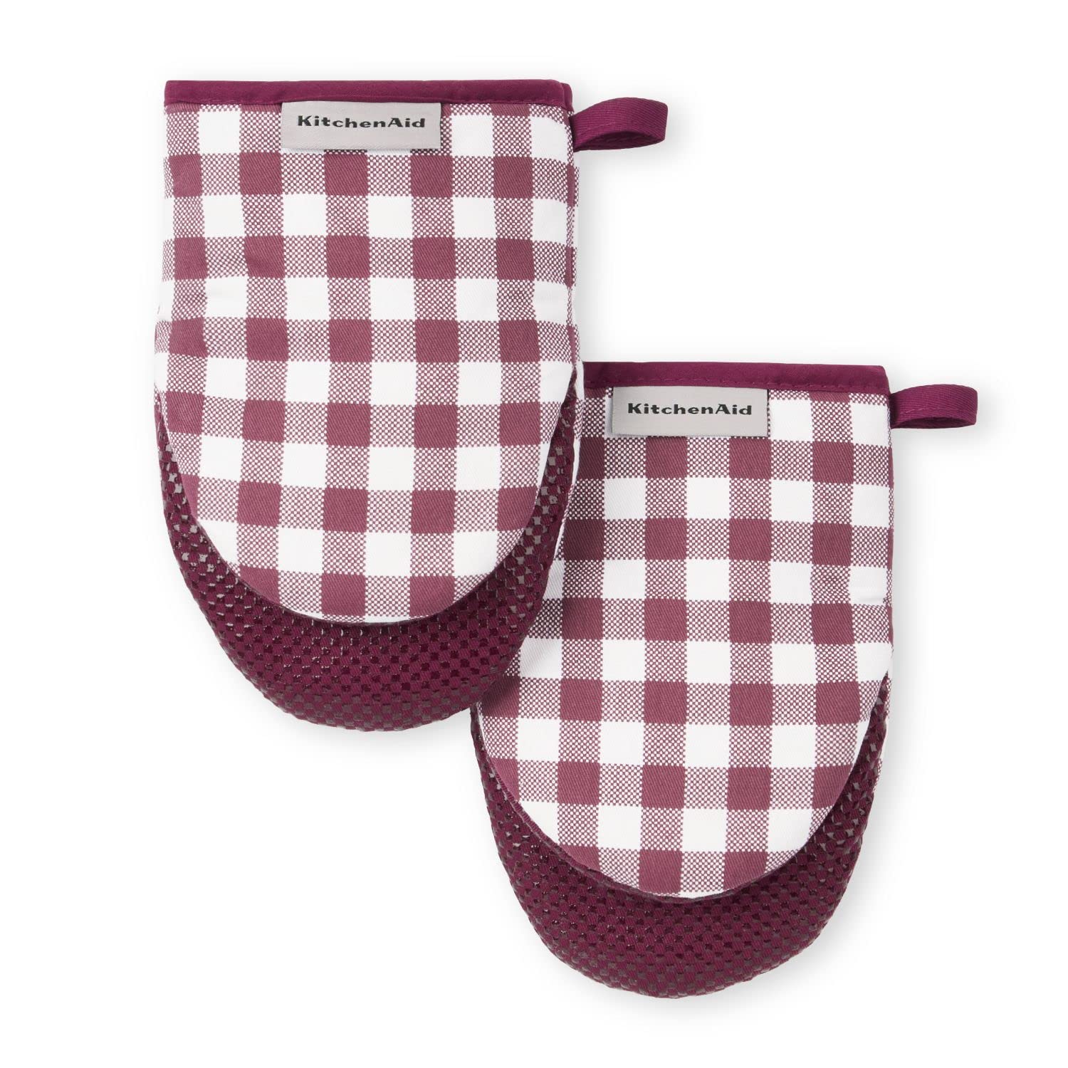 KitchenAid Gingham Mini Oven Mitt 2-Pack Set, Milkshake Tan, 5.5"x8"