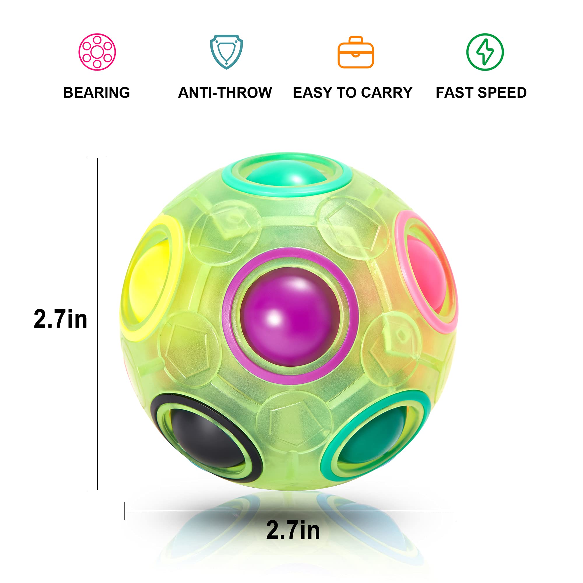 Vdealen Magic Rainbow Puzzle Ball- Fidget Ball Puzzle Game- Brain Teaser Toy for Boys & Girls- Birthday Party Christmas Easter Gift Stocking Stuffers Toy for Kids Teens Adults- 2 Pack