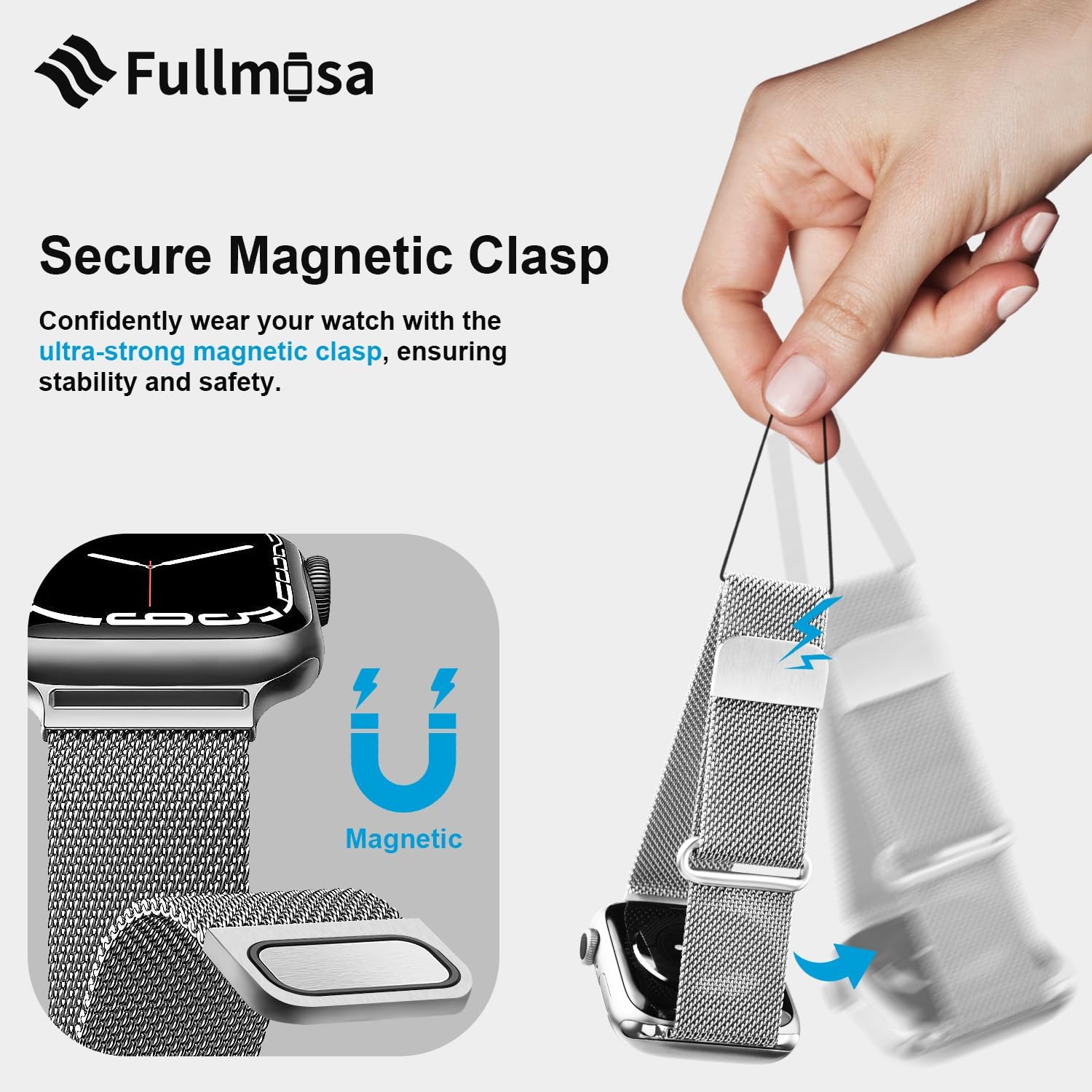 Fullmosa Compatible with Apple Watch Band 49mm 46mm 45mm 44mm 42mm 41mm 40mm 38mm Women Men, Stainless Steel Milanese Loop Replacement iWatch Bands Ultra 2/1 Series 10 9 8 7 6 5 4 3 2 1 SE