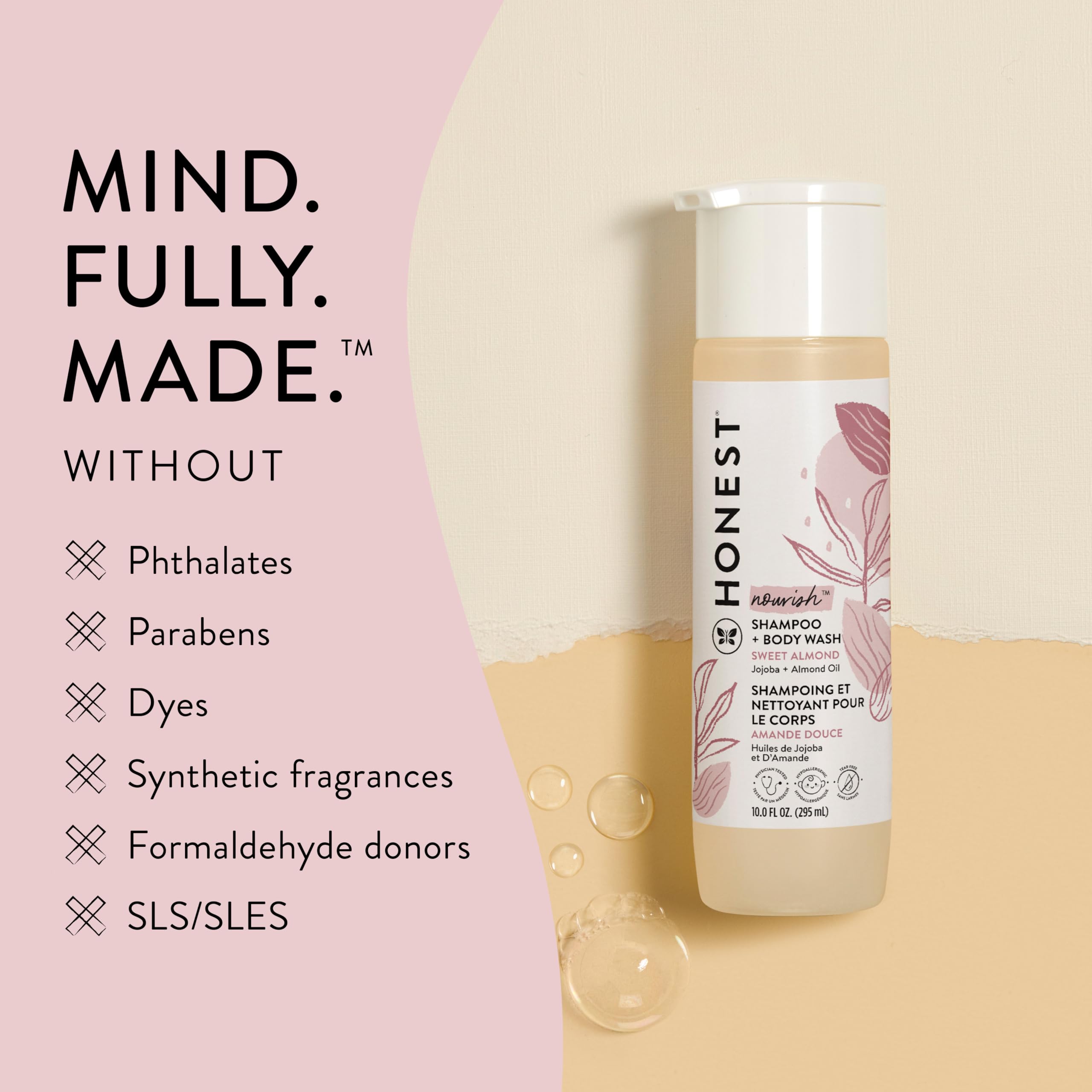 The Honest Company 2-in-1 Cleansing Shampoo + Body Wash | Gentle for Baby | Naturally Derived, Tear-free, Hypoallergenic | Fragrance Free Sensitive, 10 fl oz