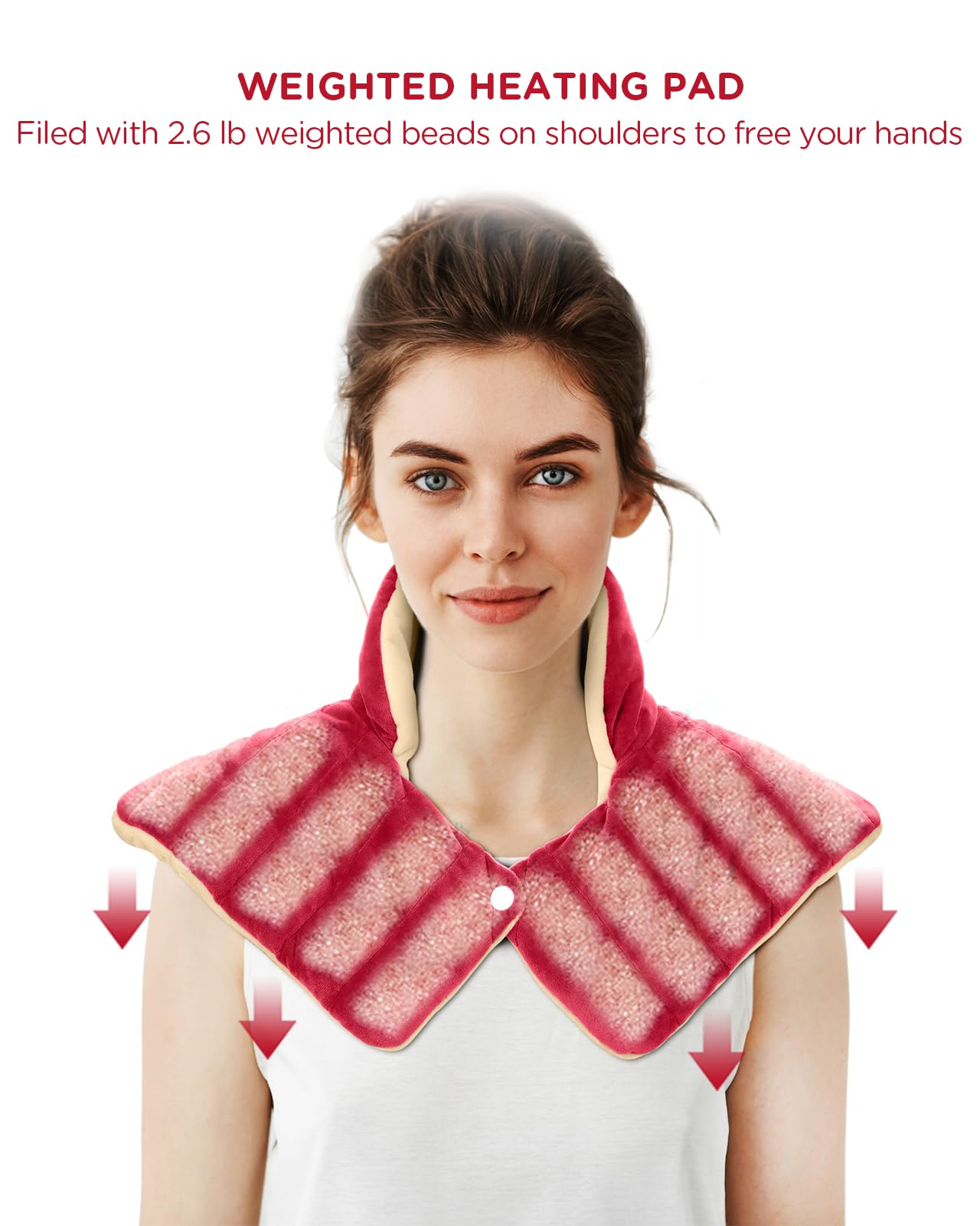 Heating Pad for Neck and Shoulders and Back, Comfytemp FSA HSA Eligible Weighted Electric Heat Pad for Pain Relief, 2.6lb Large Heated Wrap, 9 Heat Settings, 11 Auto-Off, Christmas Gifts for Women Men