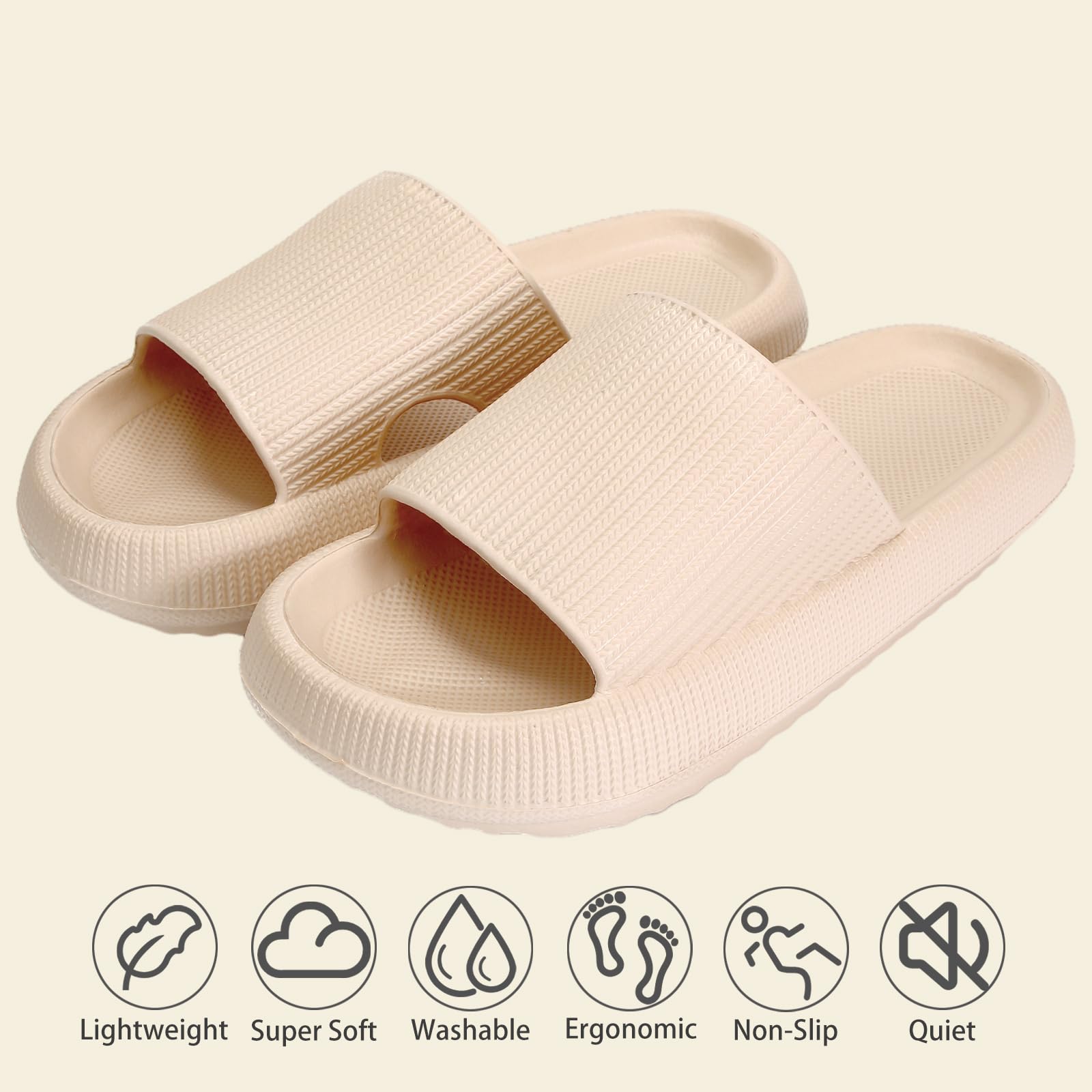 rosyclo Cloud Slippers for Women and Men, Pillow House Slippers Shower Shoes Indoor Slides Bathroom Sandals, Ultimate Comfort, Lightweight, Thick Sole, Non-Slip, Easy to Clean