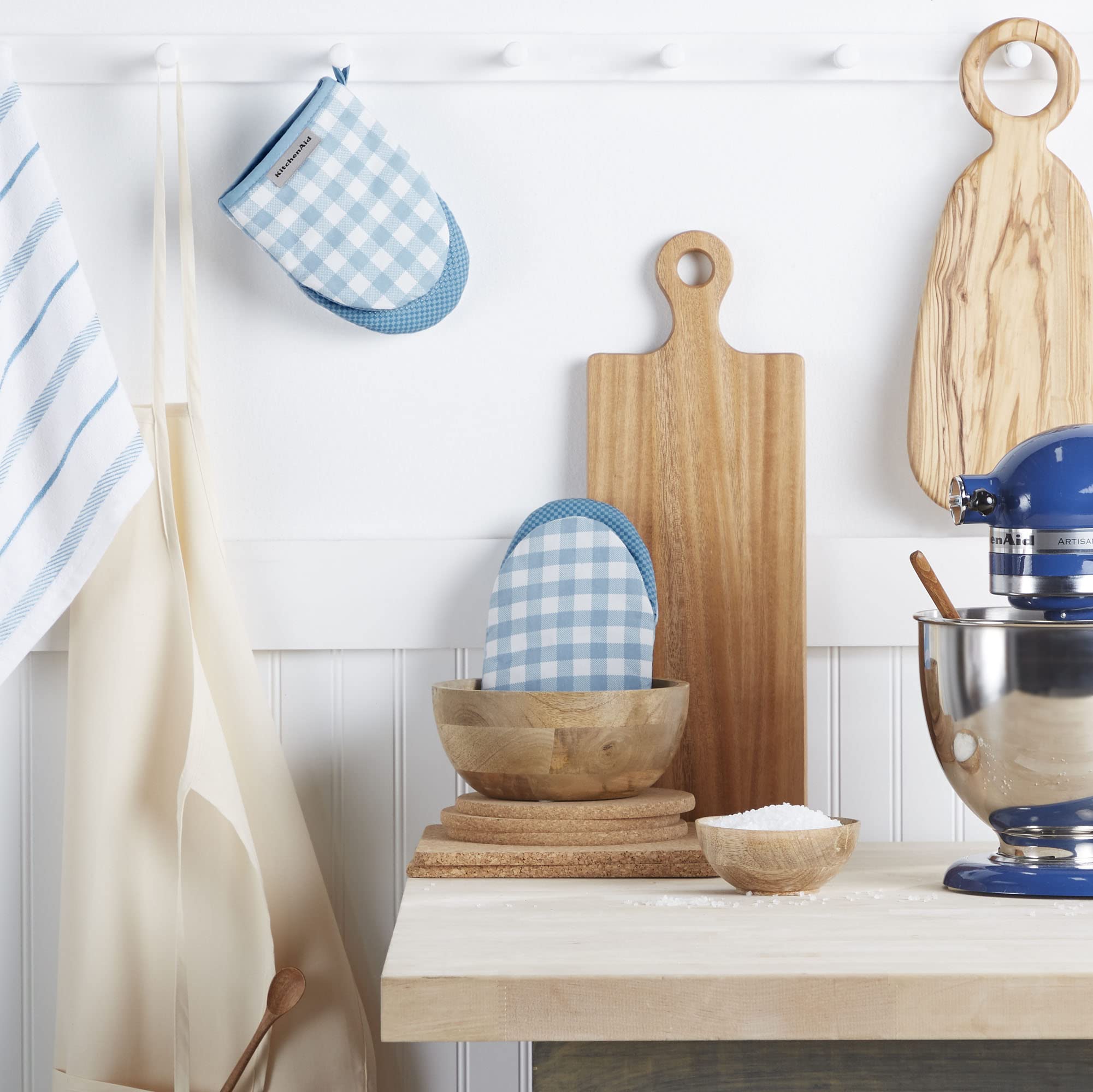 KitchenAid Gingham Mini Oven Mitt 2-Pack Set, Milkshake Tan, 5.5"x8"