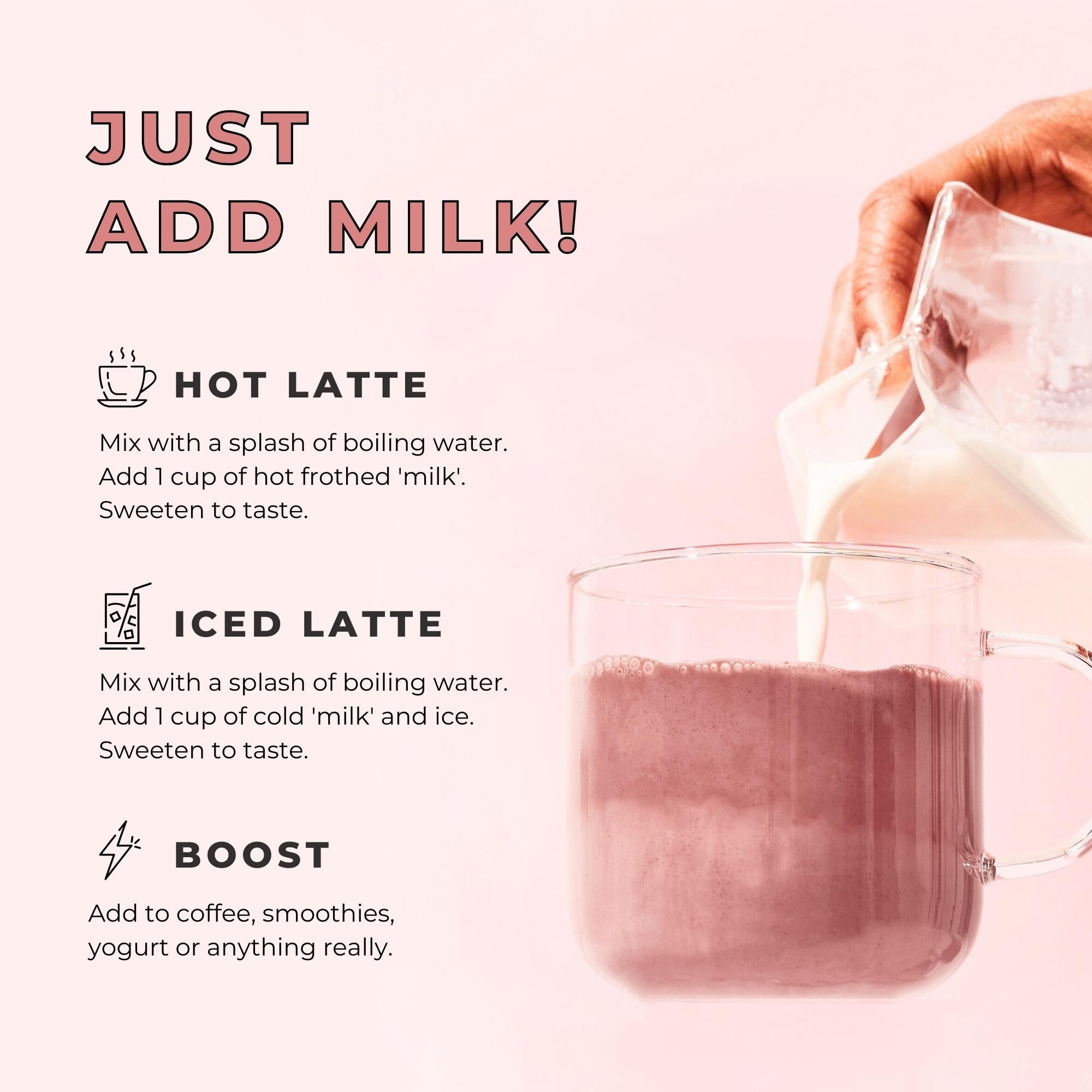 Blume Rose London Fog Latte with Zero Sugar or Caffeine - Certified Organic, Vegan and Gluten-Free - Tart Cherry & Rosehips blend rich Antioxidant & Vitamin to Ease Bloating and Boost Your Natural Glow - 30 Servings