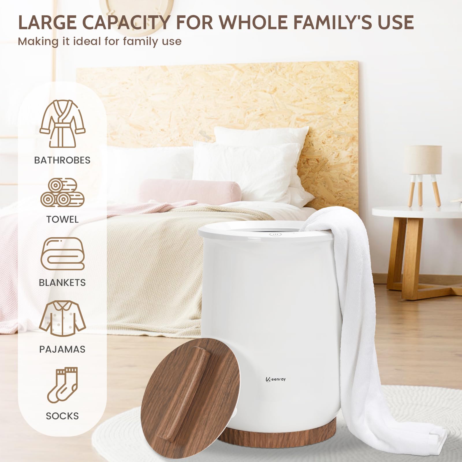 Keenray Towel Warmer, Luxury Towel Warmer Bucket, Large Towel Warmer for Bathroom, Auto Shut Off, Fits Up to Two 40"X70" Oversized Towels, Bathrobes, Blankets, PJ&