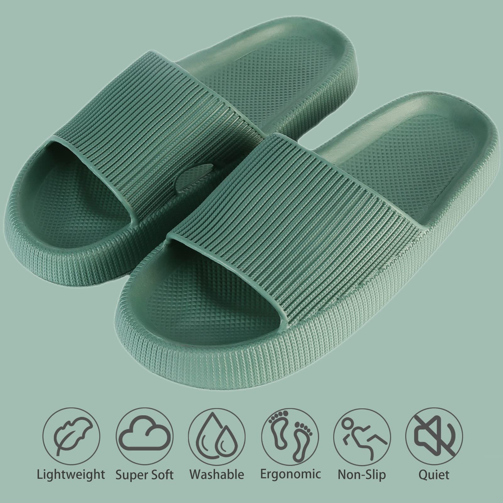 rosyclo Cloud Slippers for Women and Men, Pillow House Slippers Shower Shoes Indoor Slides Bathroom Sandals, Ultimate Comfort, Lightweight, Thick Sole, Non-Slip, Easy to Clean