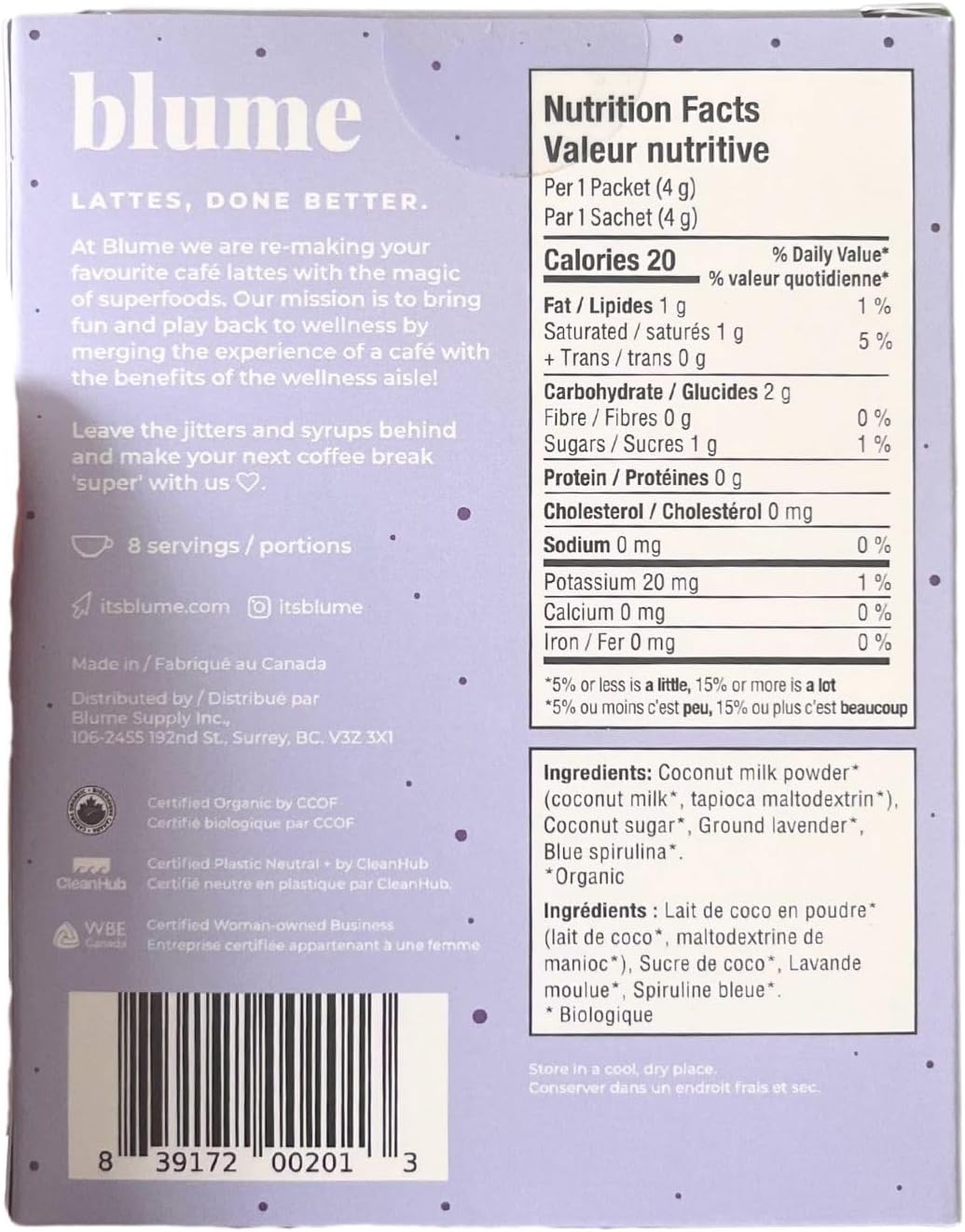 Blume Latte Variety Pack | Blue Lavender Tea to Calm, Reishi Hot Cacao to Soothe, Matcha Green Tea for Energy, Salted Caramel to Savor - Organic, Vegan, Keto-Friendly, Hot/Cold Beverages - 32 Servings