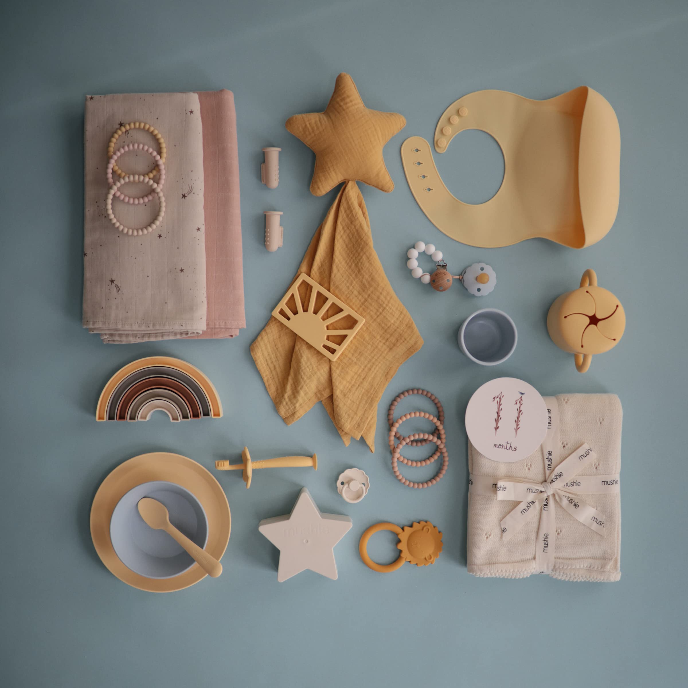 mushie Baby Finger Toothbrush (Cambridge Blue/Shifting Sand) 2-Pack