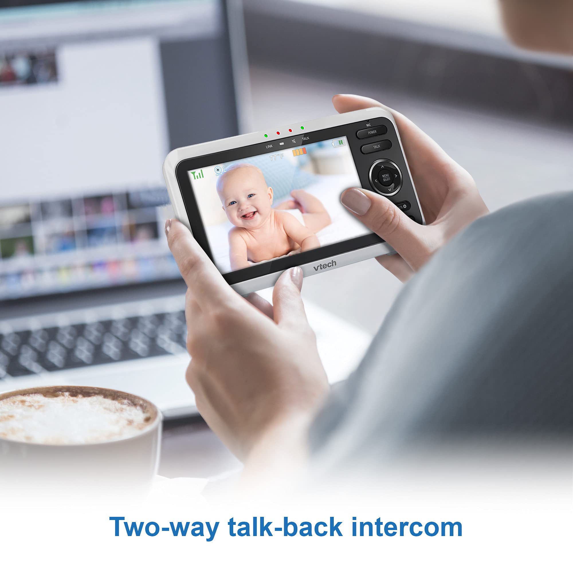 VTech VM819 Baby Monitor, 2.8” Screen, Night Vision, 2-Way Audio, Temperature Sensor and Lullabies, Secure Transmission No WiFi