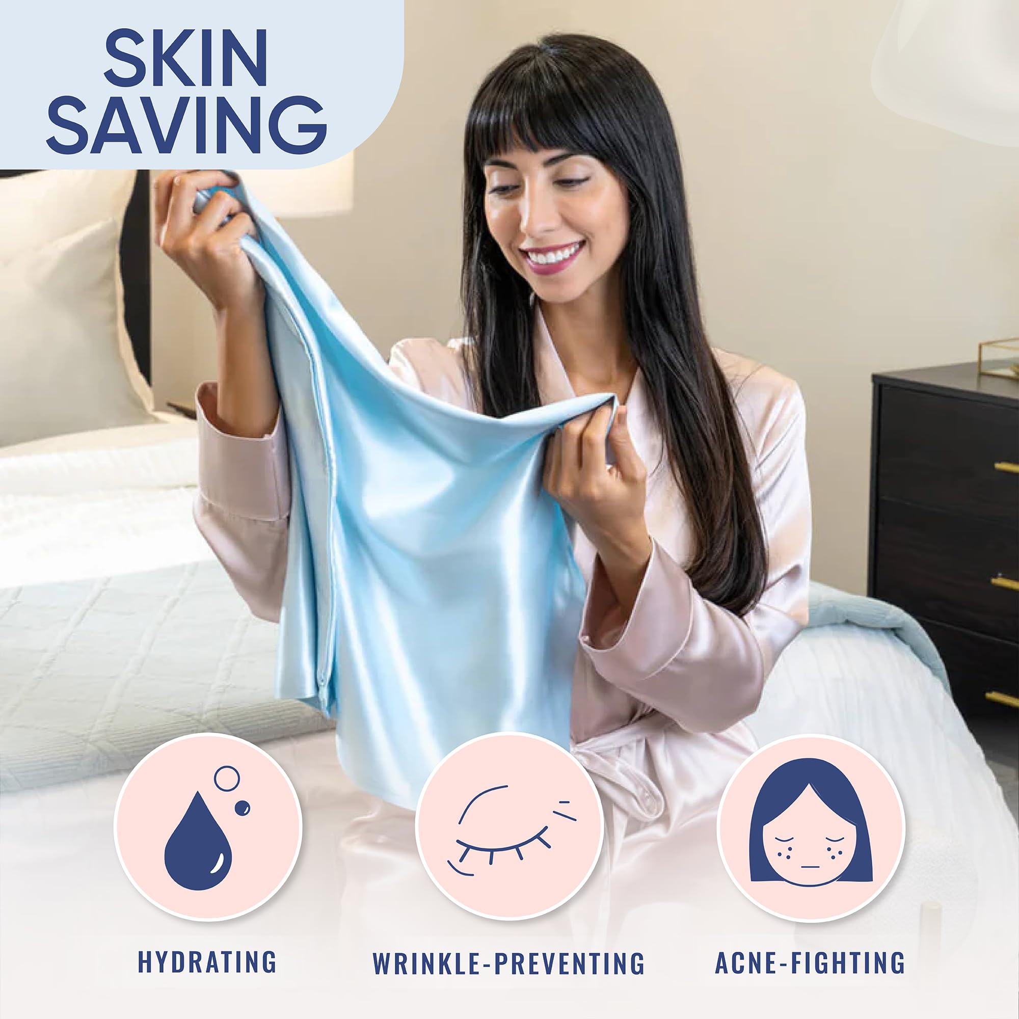 Blissy Silk Pillowcase - 100% Pure Mulberry Silk - 22 Momme 6A High-Grade Fibers - Silk Pillow Cover for Hair & Skin - Regular, Queen & King with Hidden Zipper (Queen, Champagne)