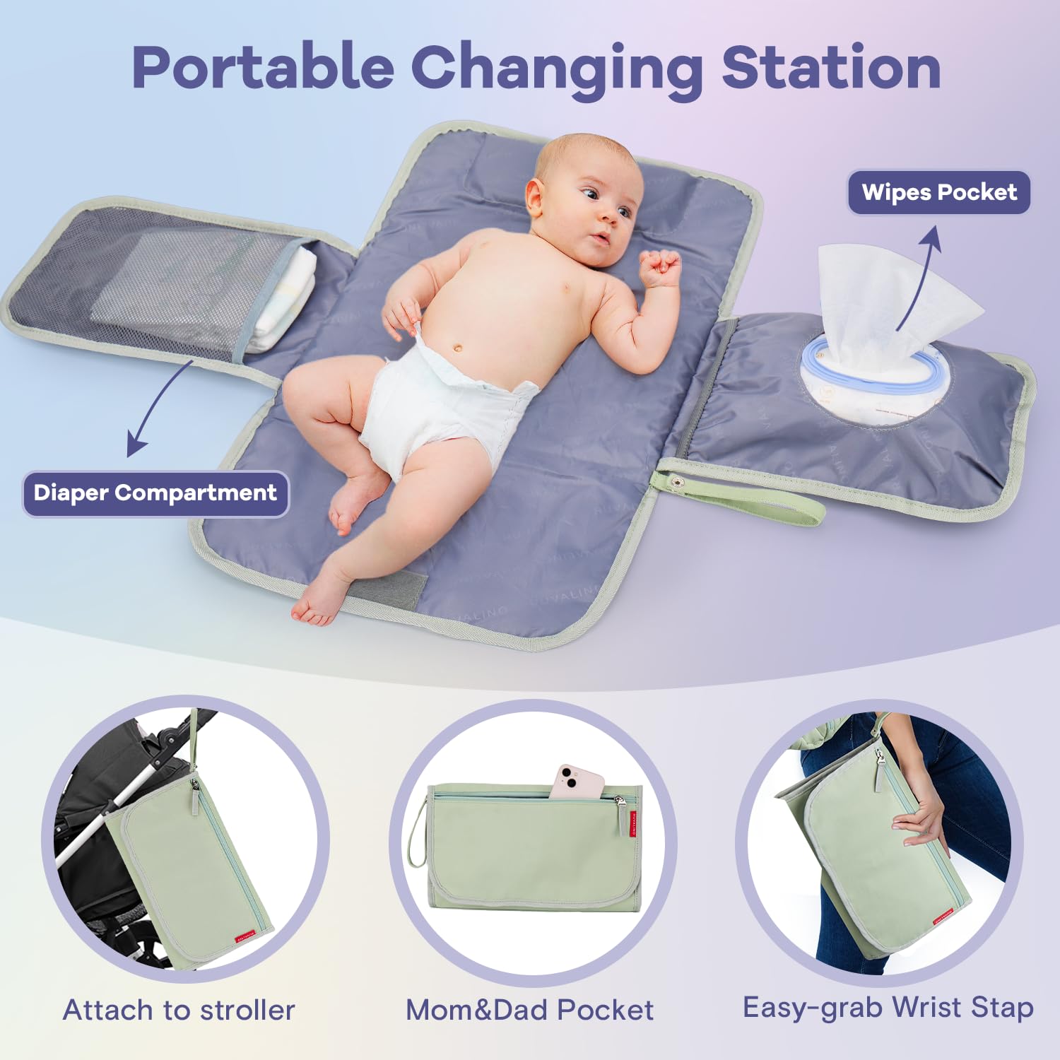 RUVALINO Diaper Bag Backpack, Multifunction Travel Pack Maternity Baby Changing Bags, Large Capacity, Waterproof, Beige