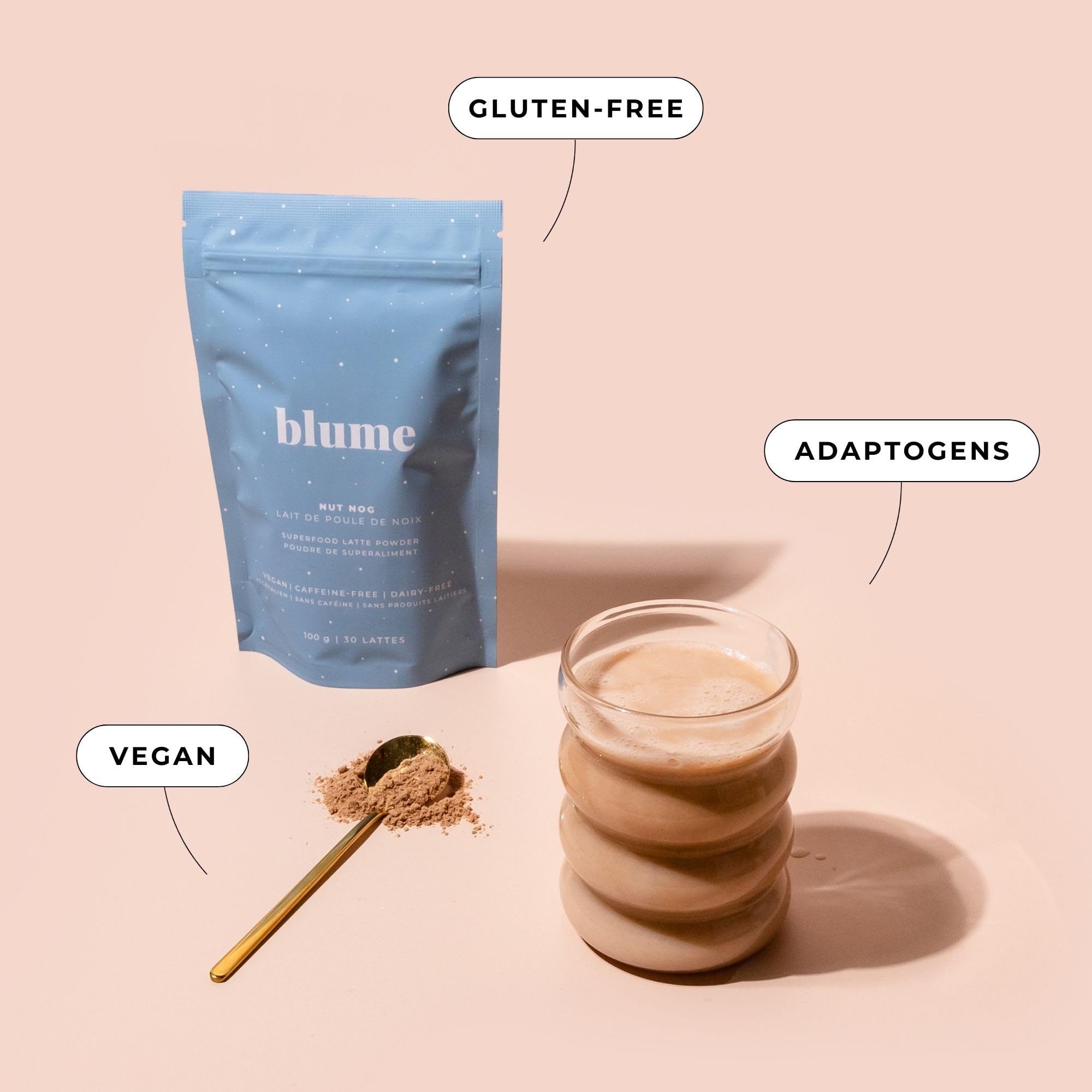 Blume Rose London Fog Latte with Zero Sugar or Caffeine - Certified Organic, Vegan and Gluten-Free - Tart Cherry & Rosehips blend rich Antioxidant & Vitamin to Ease Bloating and Boost Your Natural Glow - 30 Servings