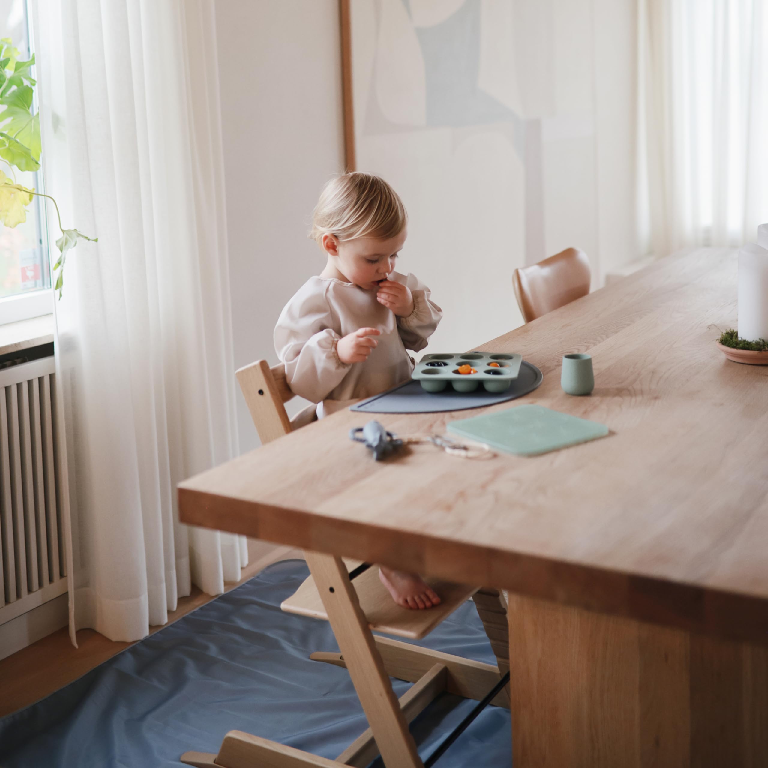 mushie Baby Splat Mat 42.5x42.5 Inch (Fog) | Water Resistant for Under High Chair and Infant Play