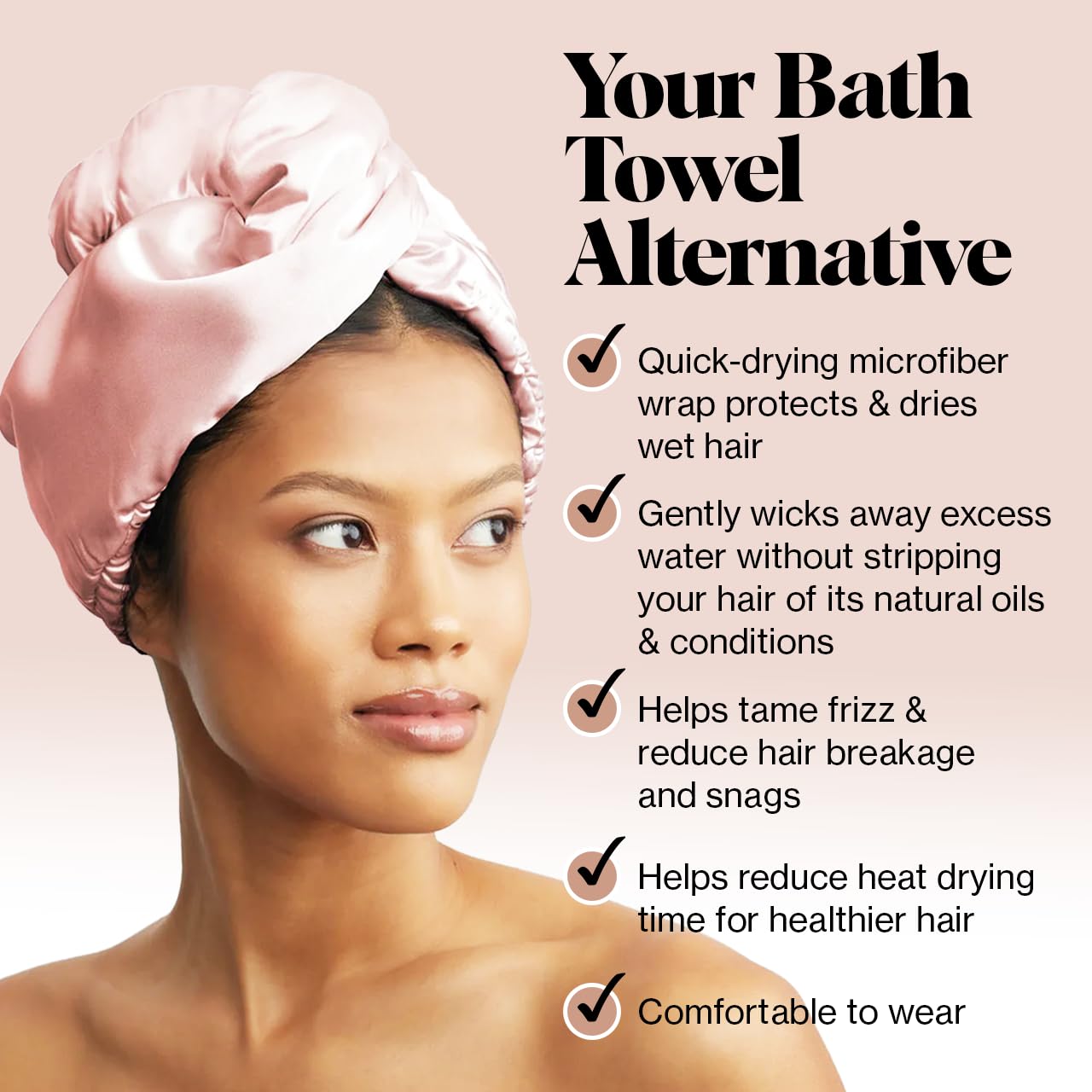 Kitsch Microfiber Hair Towel Wrap - Quick Dry Curly Hair Wraps for Women Wet Hair | Microfiber Towel for Hair | Hair Drying Towel Wrap | Hair Towels for Women | Hair Turban for Wet Hair (Blush)